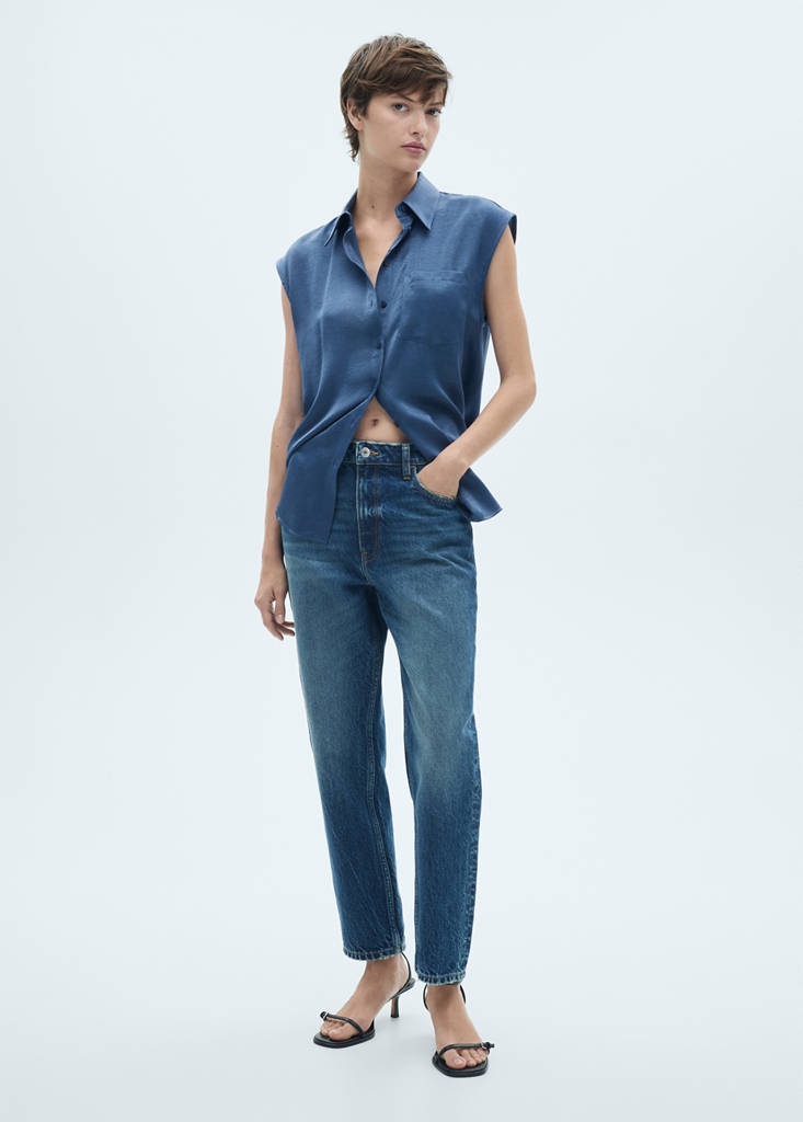 Satin shirt with bow — Blue