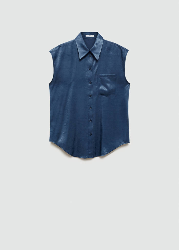 Satin shirt with bow — Blue
