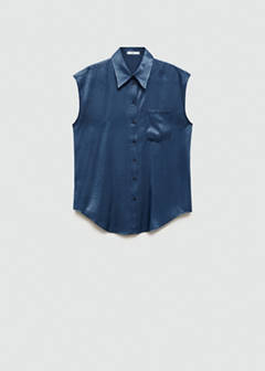 Satin shirt with bow — Blue 6