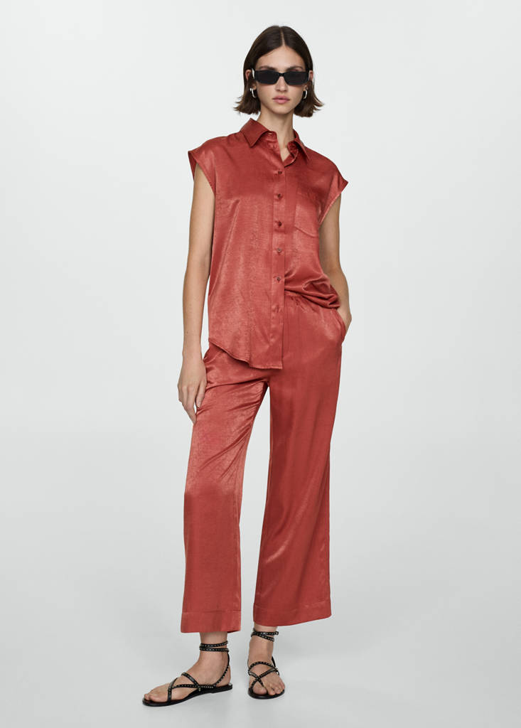 Satin shirt with bow — Red