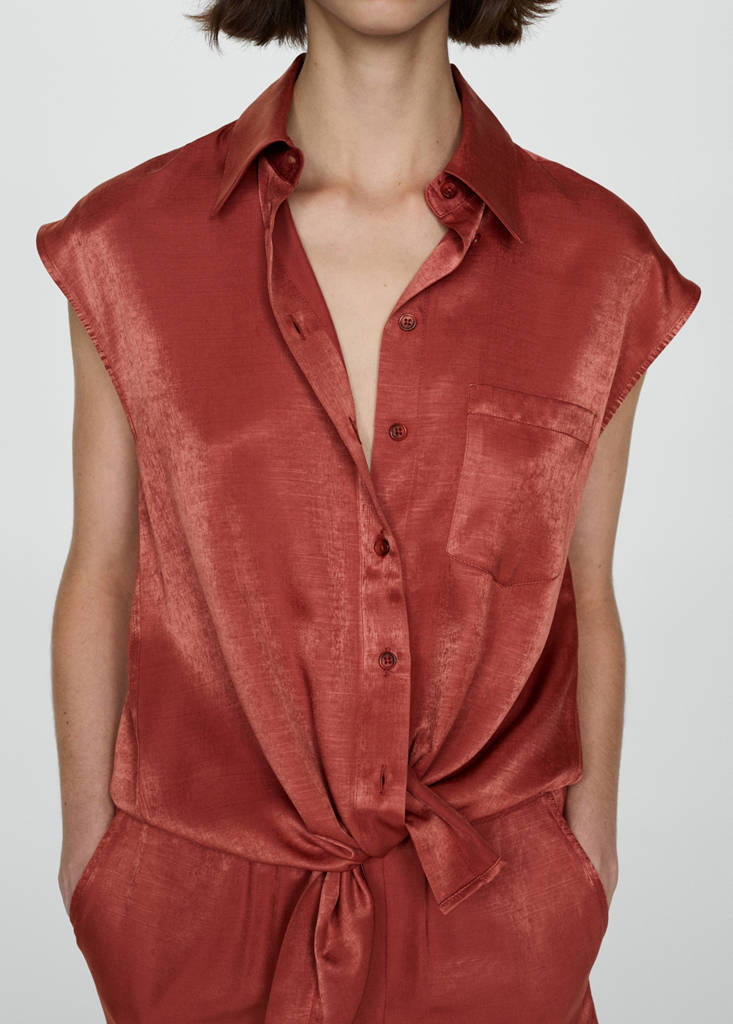 Satin shirt with bow — Red
