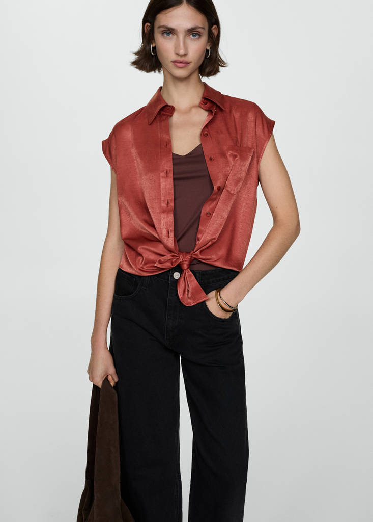 Satin shirt with bow — Red