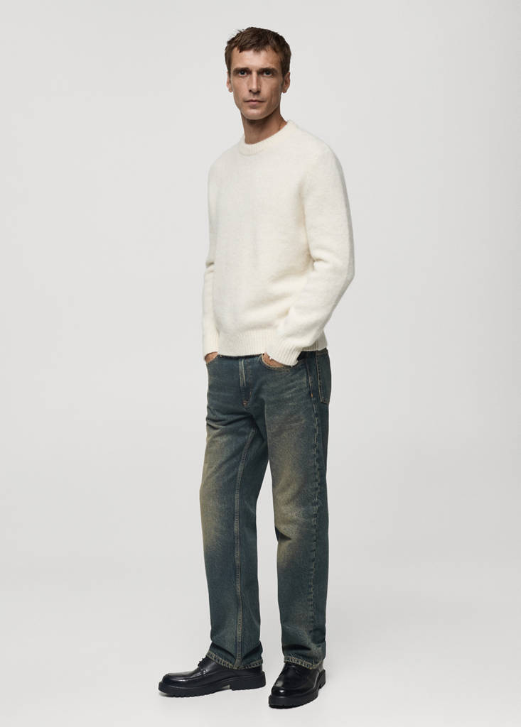 Straight-fit jeans with frayed effect — Mint Green