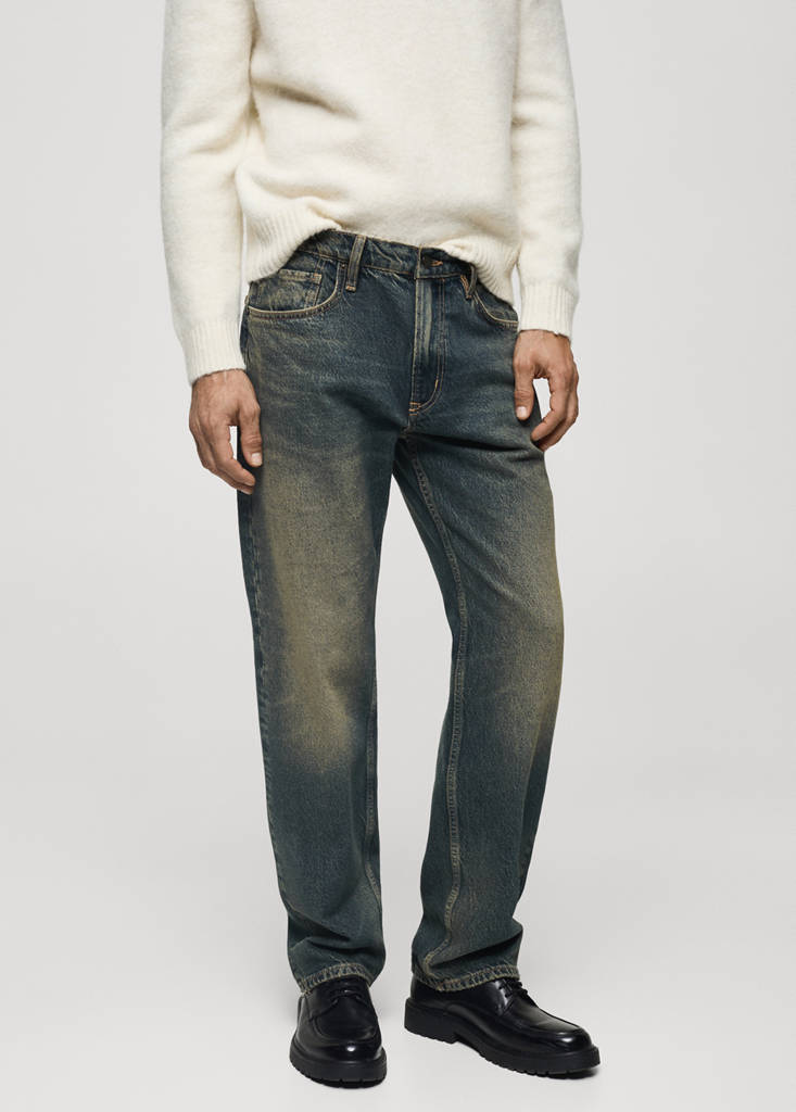 Straight-fit jeans with frayed effect — Mint Green