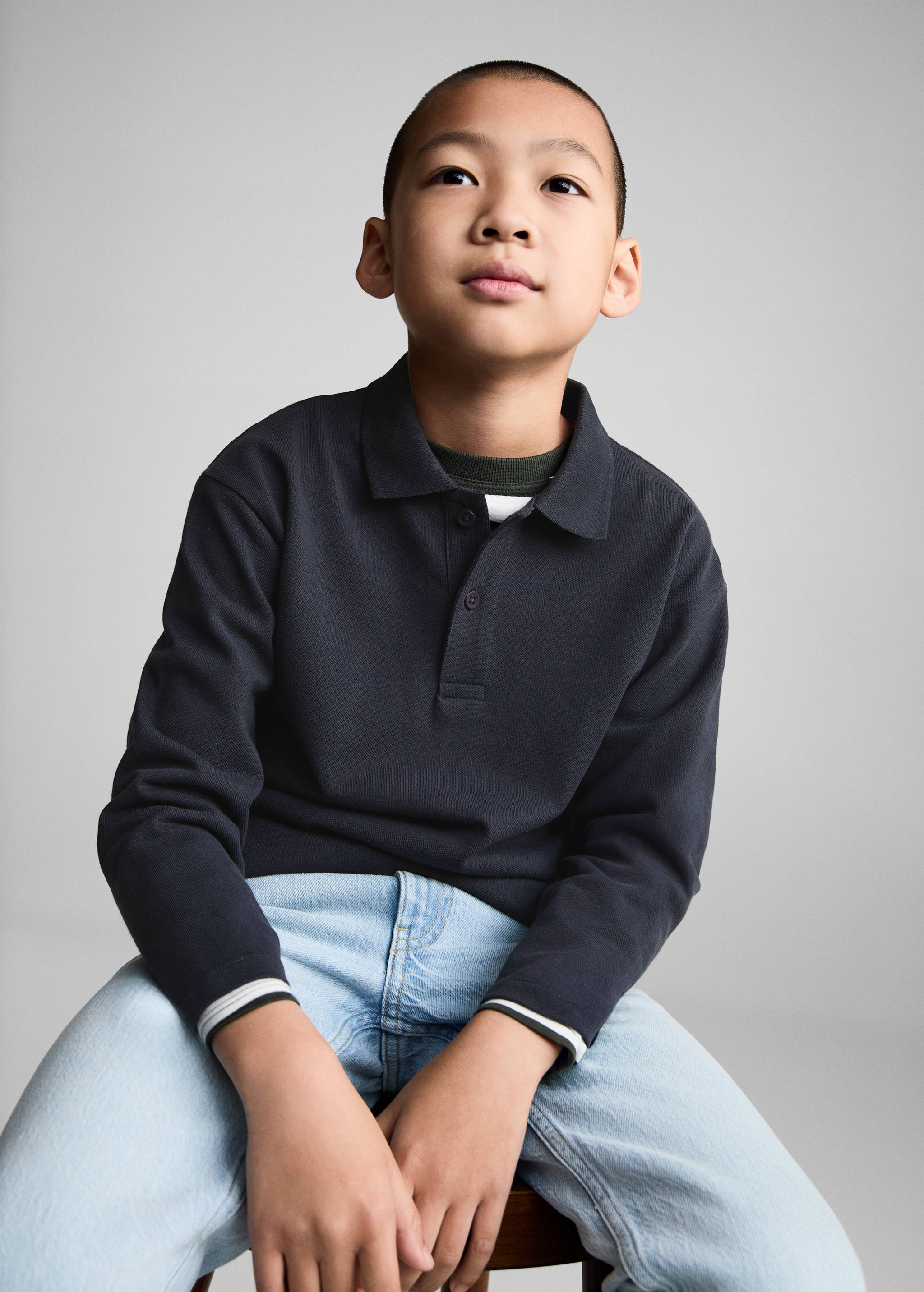 Long sleeves cotton polo - Medium plane