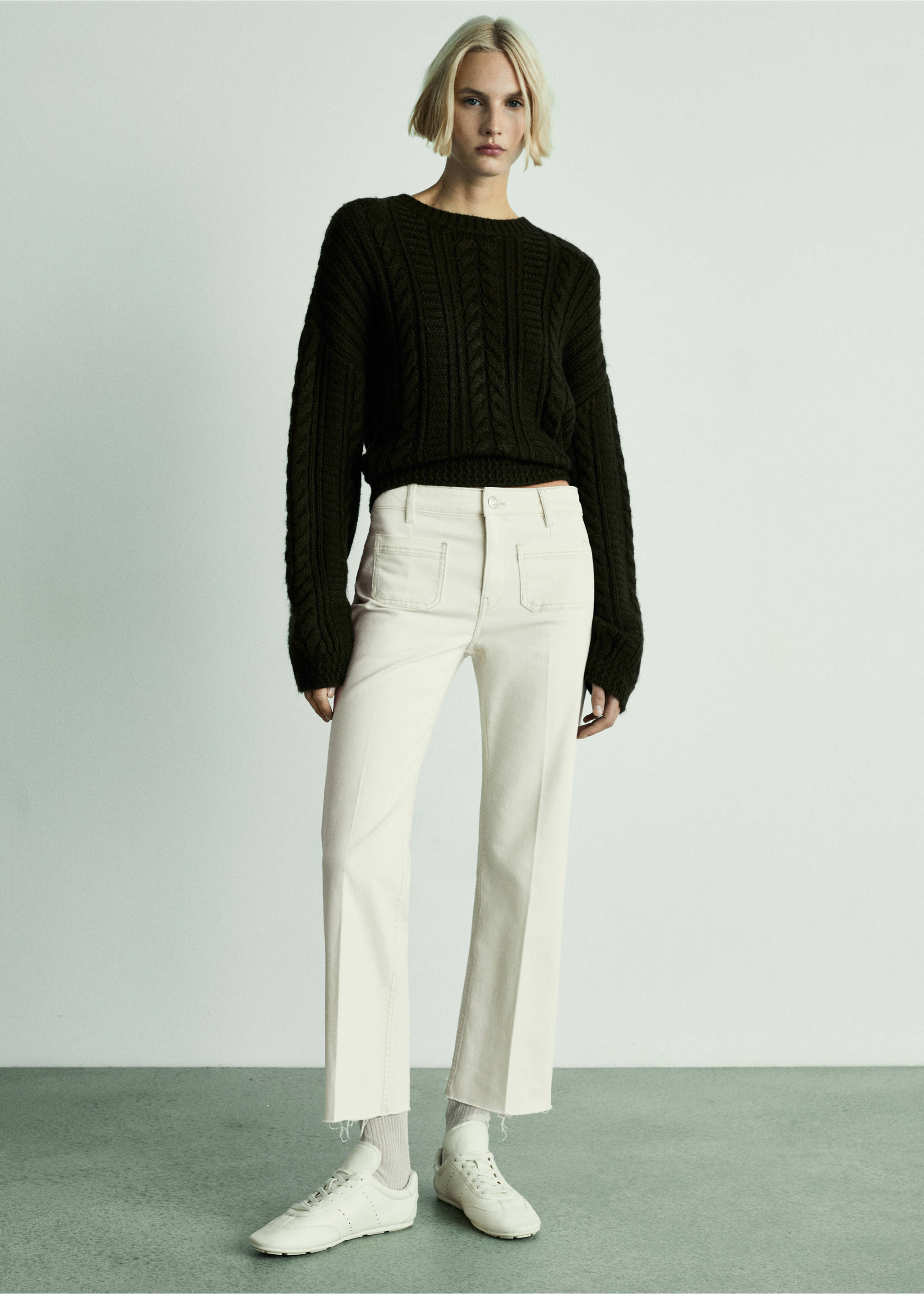 Flared cropped jeans with pockets - General plane, Off White. Ref: 77086738-00.