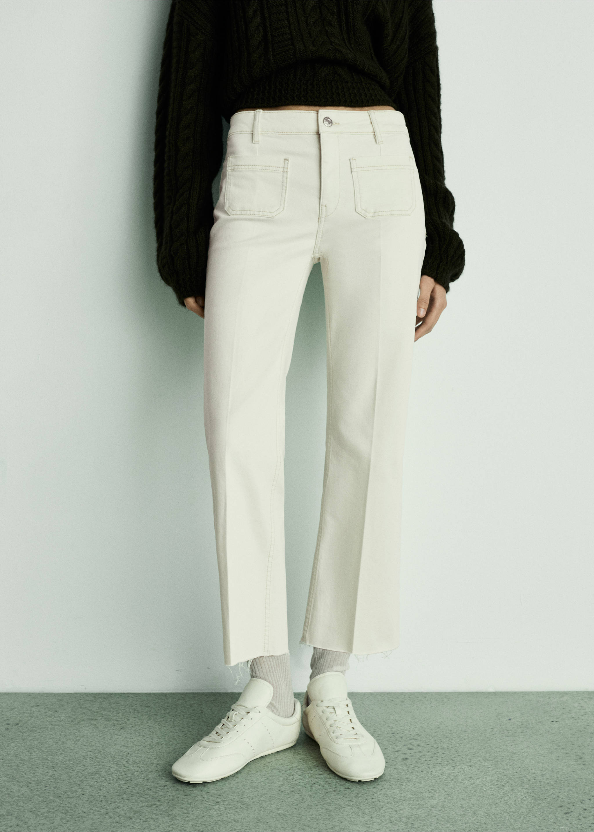 Flared cropped jeans with pockets - Medium plane, Off White. Ref: 77086738-00.