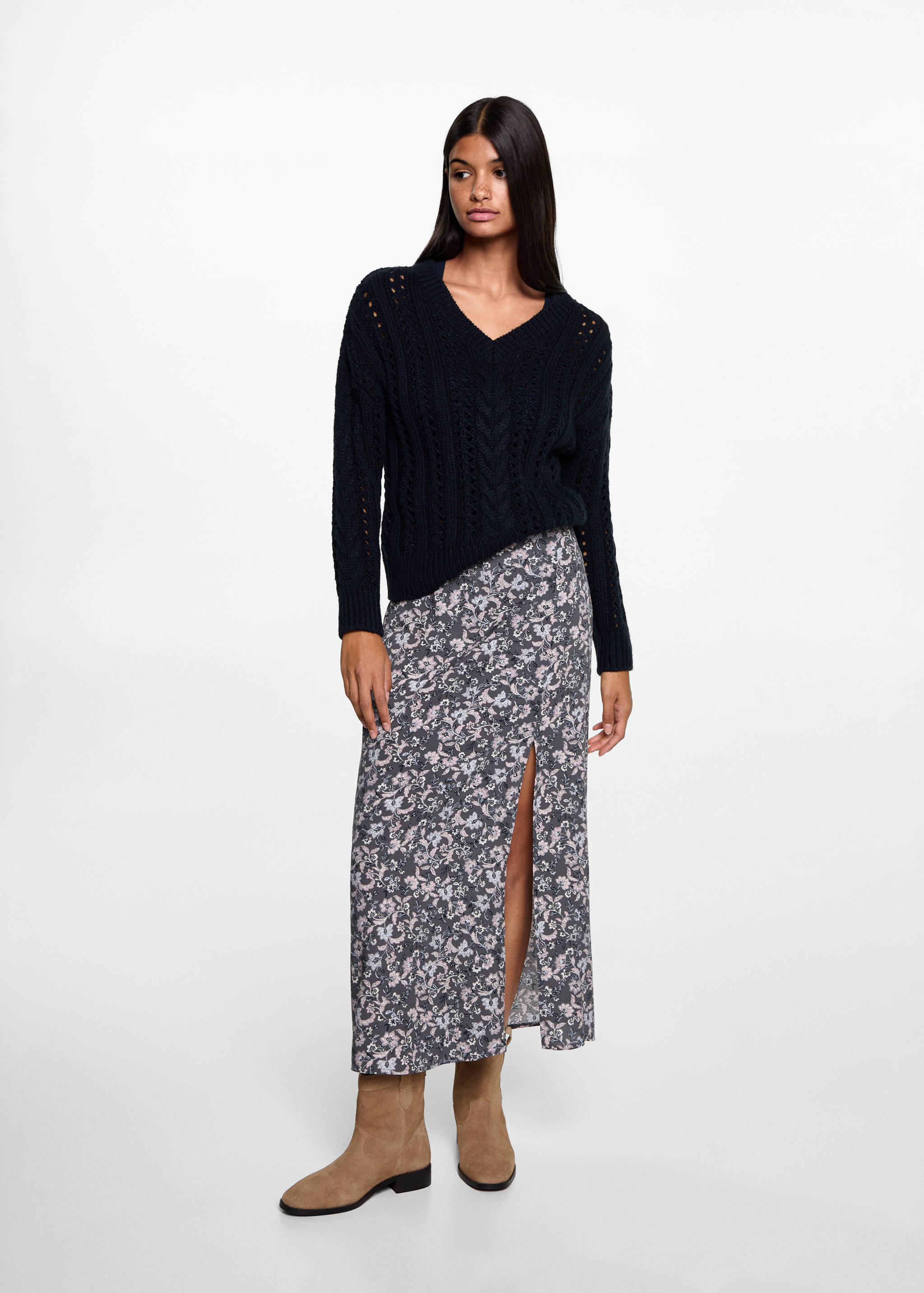 Slit floral skirt - General plane