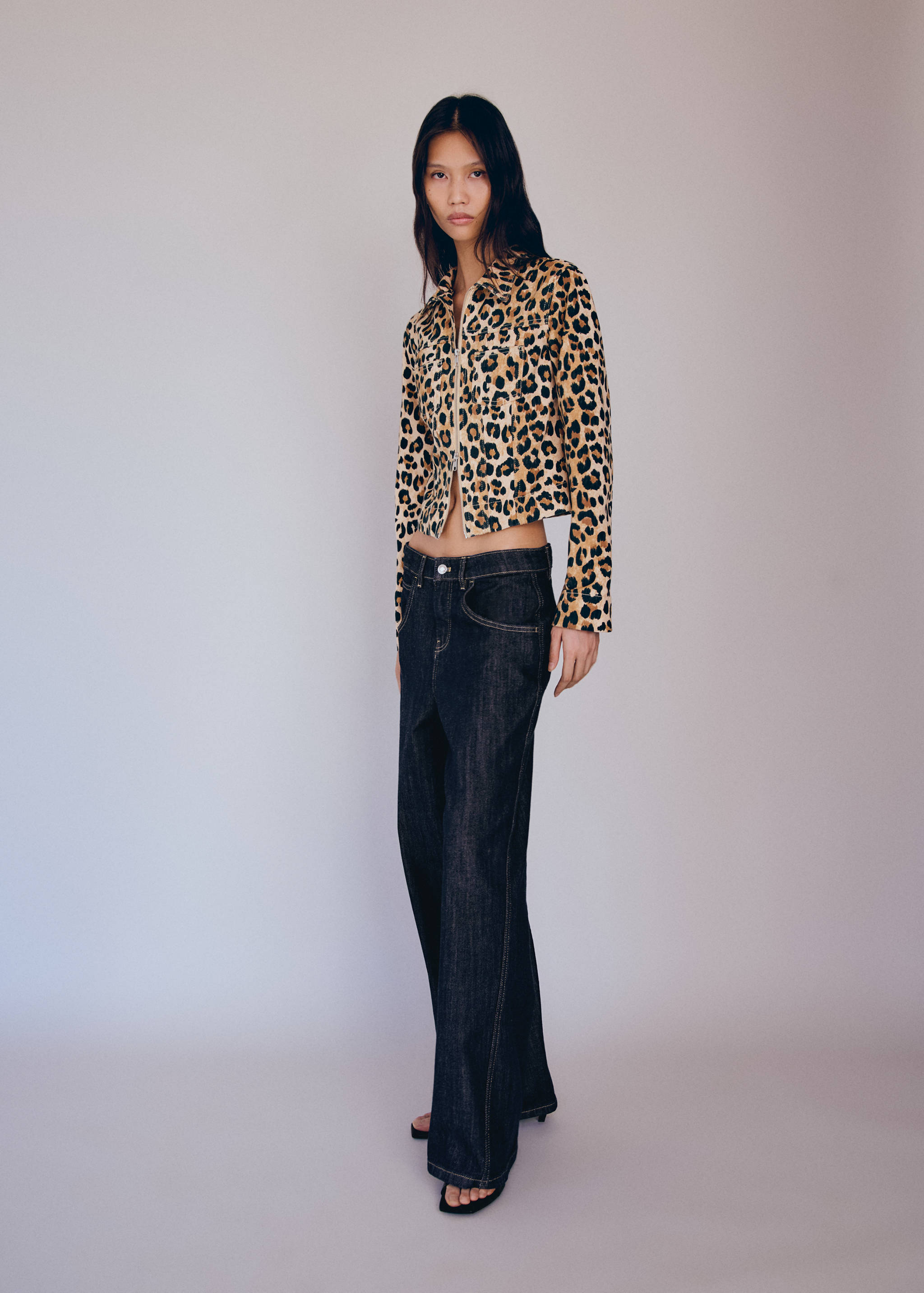 Leopard-print jacket with double zip - General plane