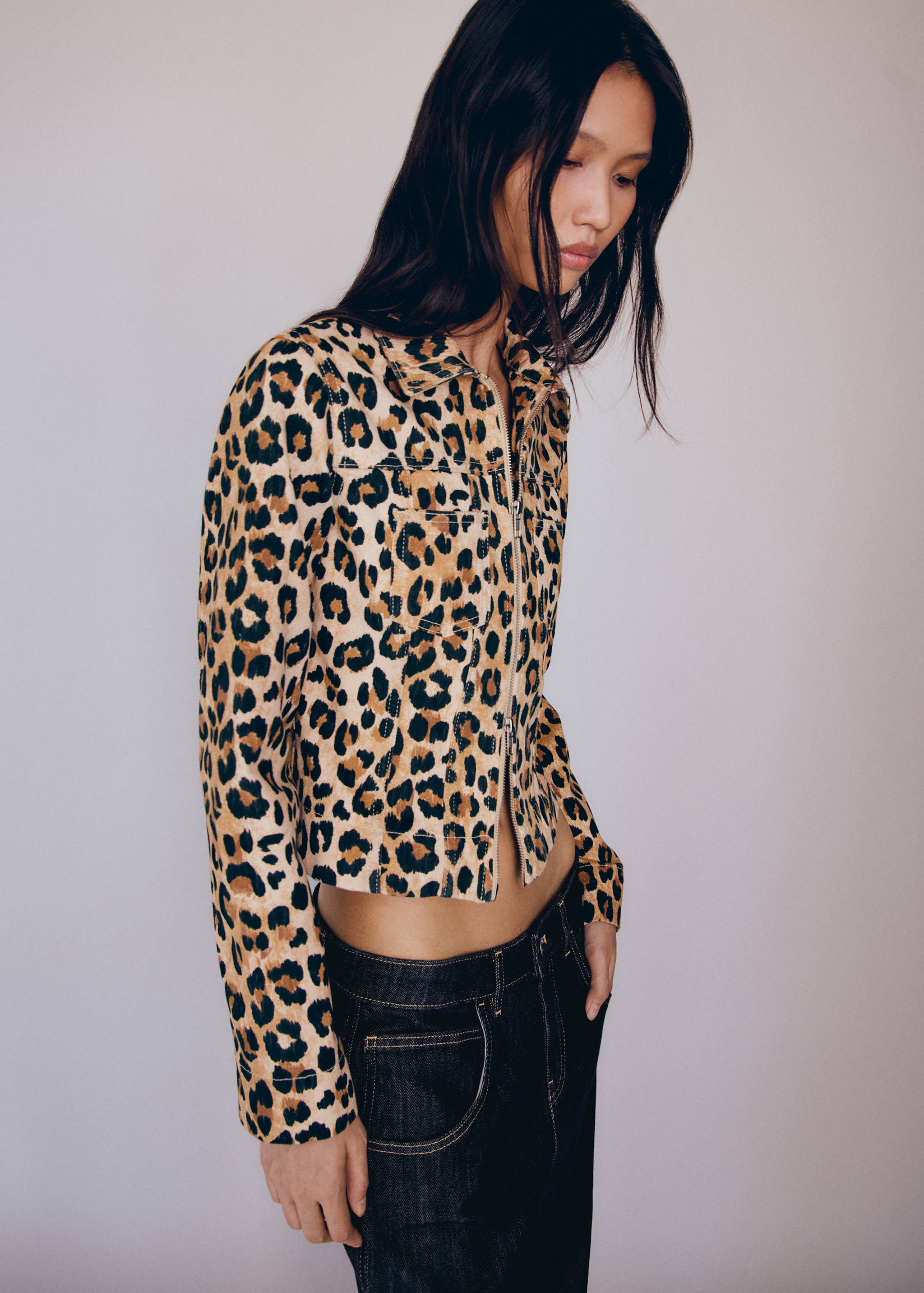 Leopard-print jacket with double zip - Medium plane