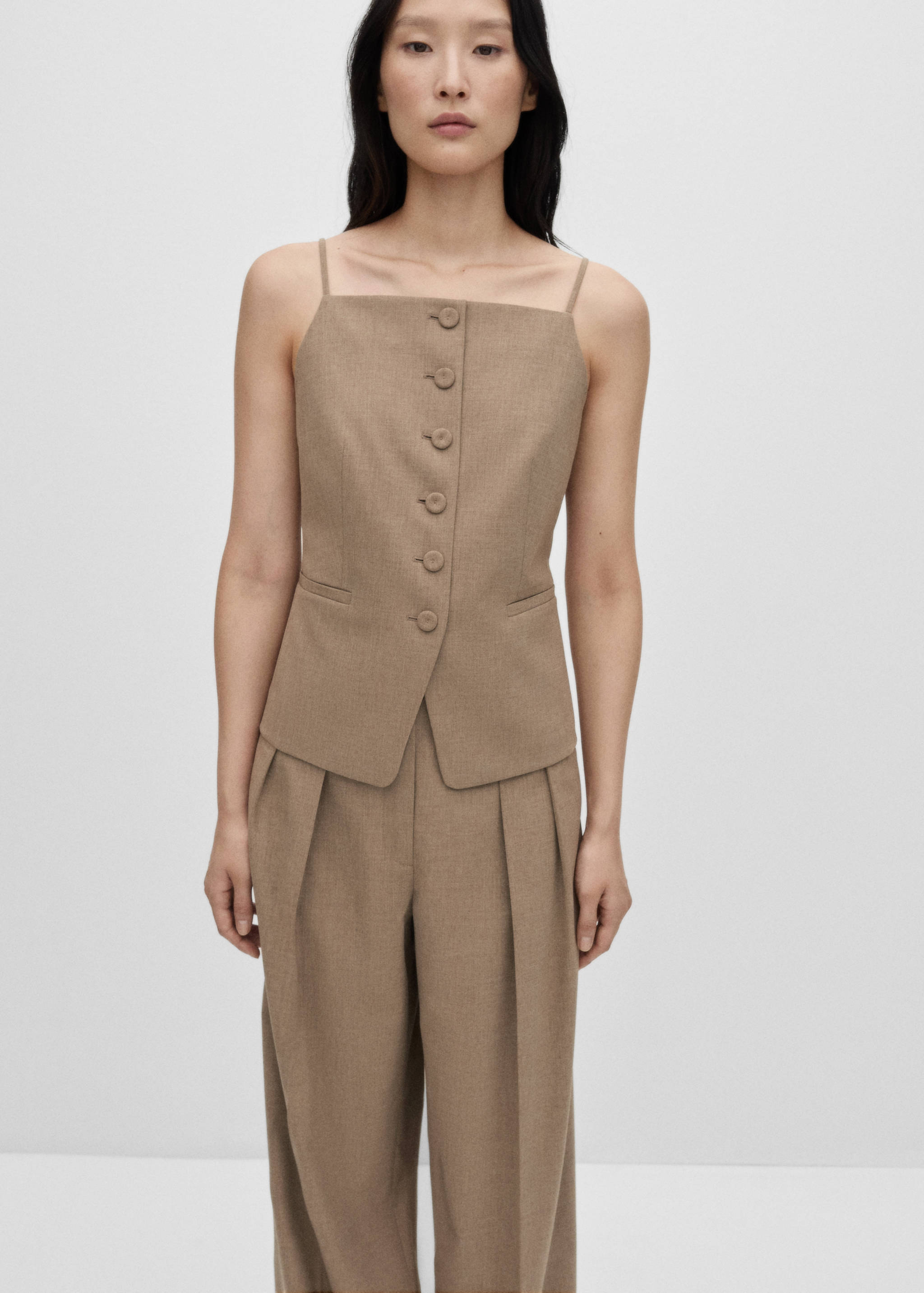 Check wool-blend suit waistcoat - Medium plane