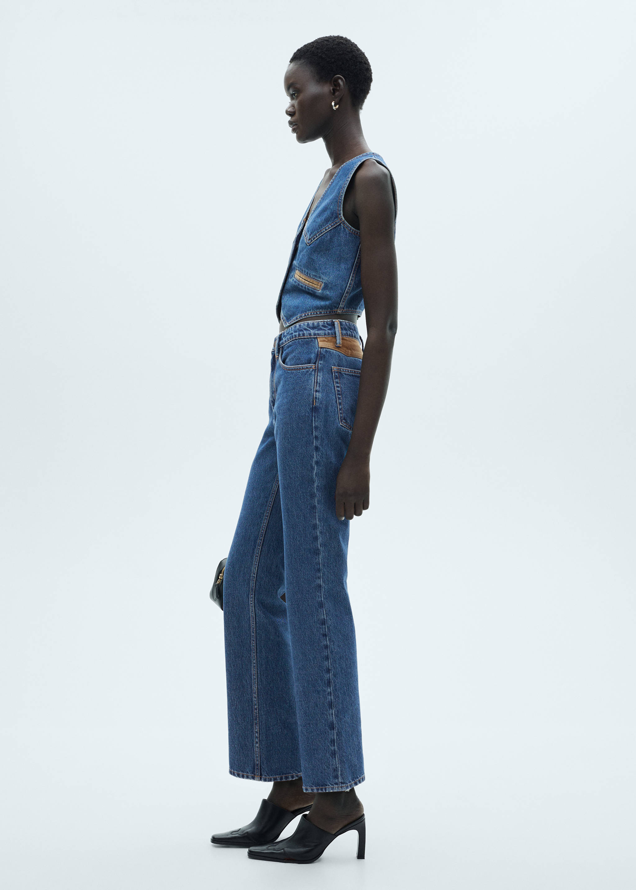 Denim waistcoat with contrast details - General plane