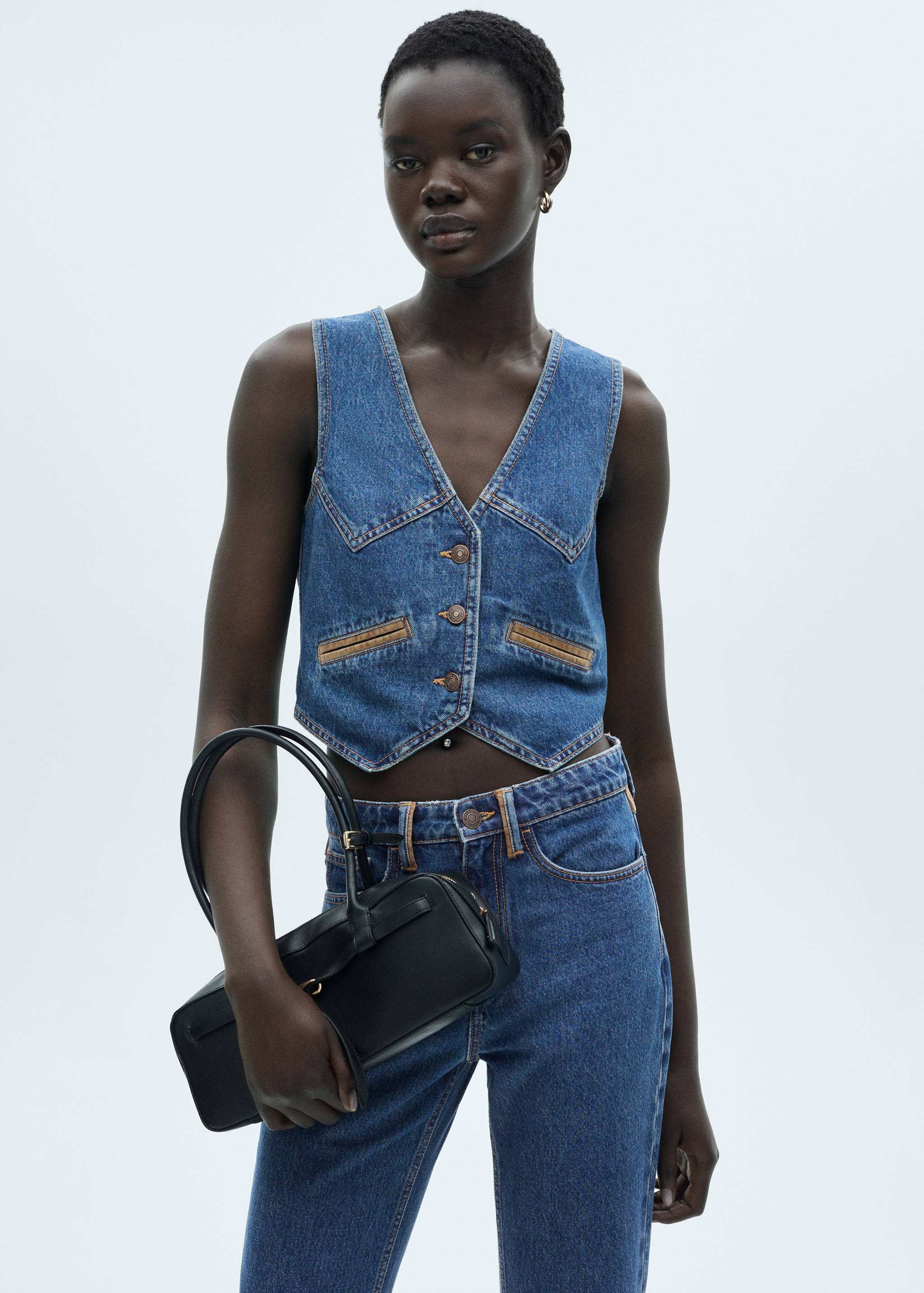 Denim waistcoat with contrast details - Medium plane