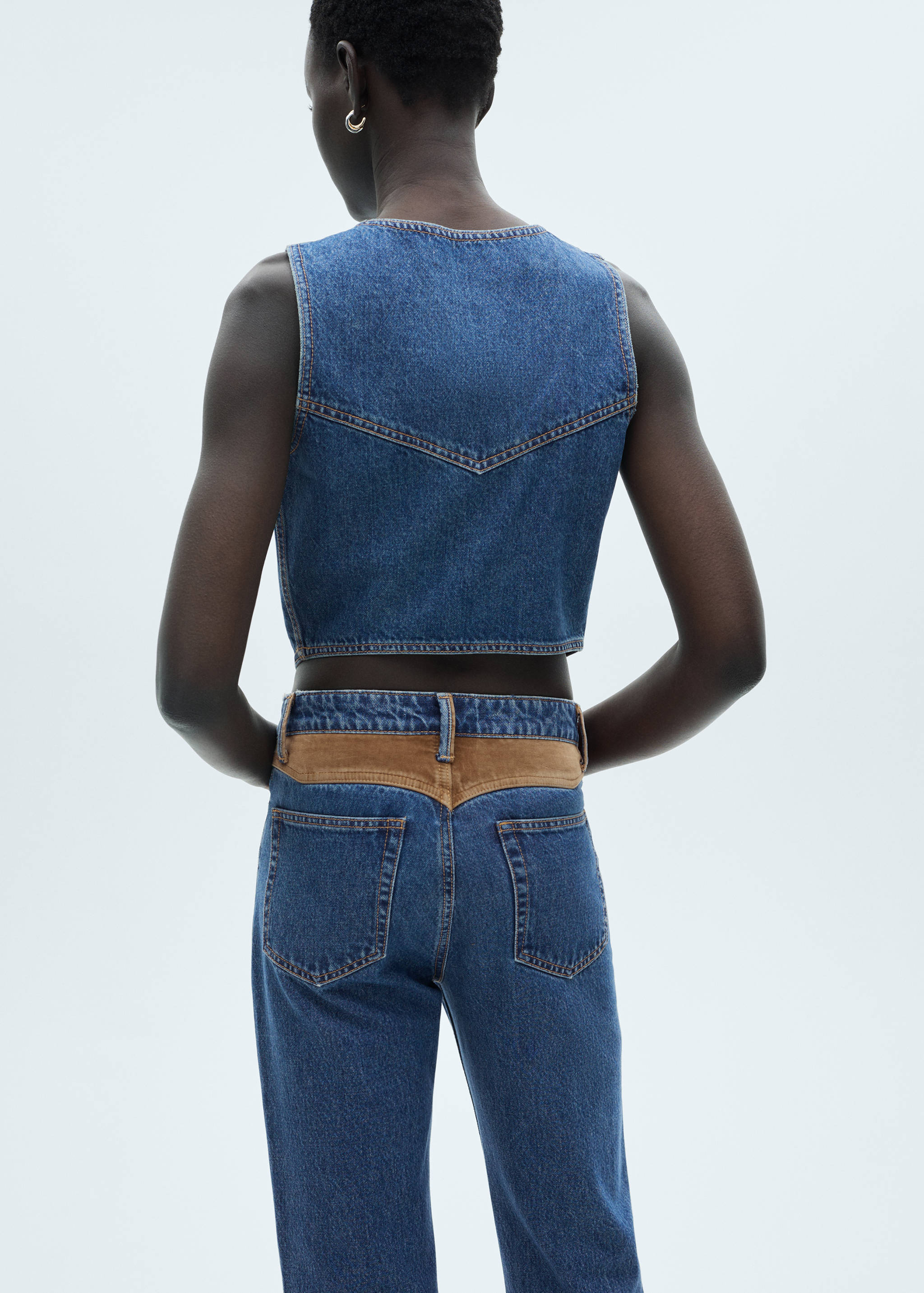 Denim waistcoat with contrast details - Reverse of the article