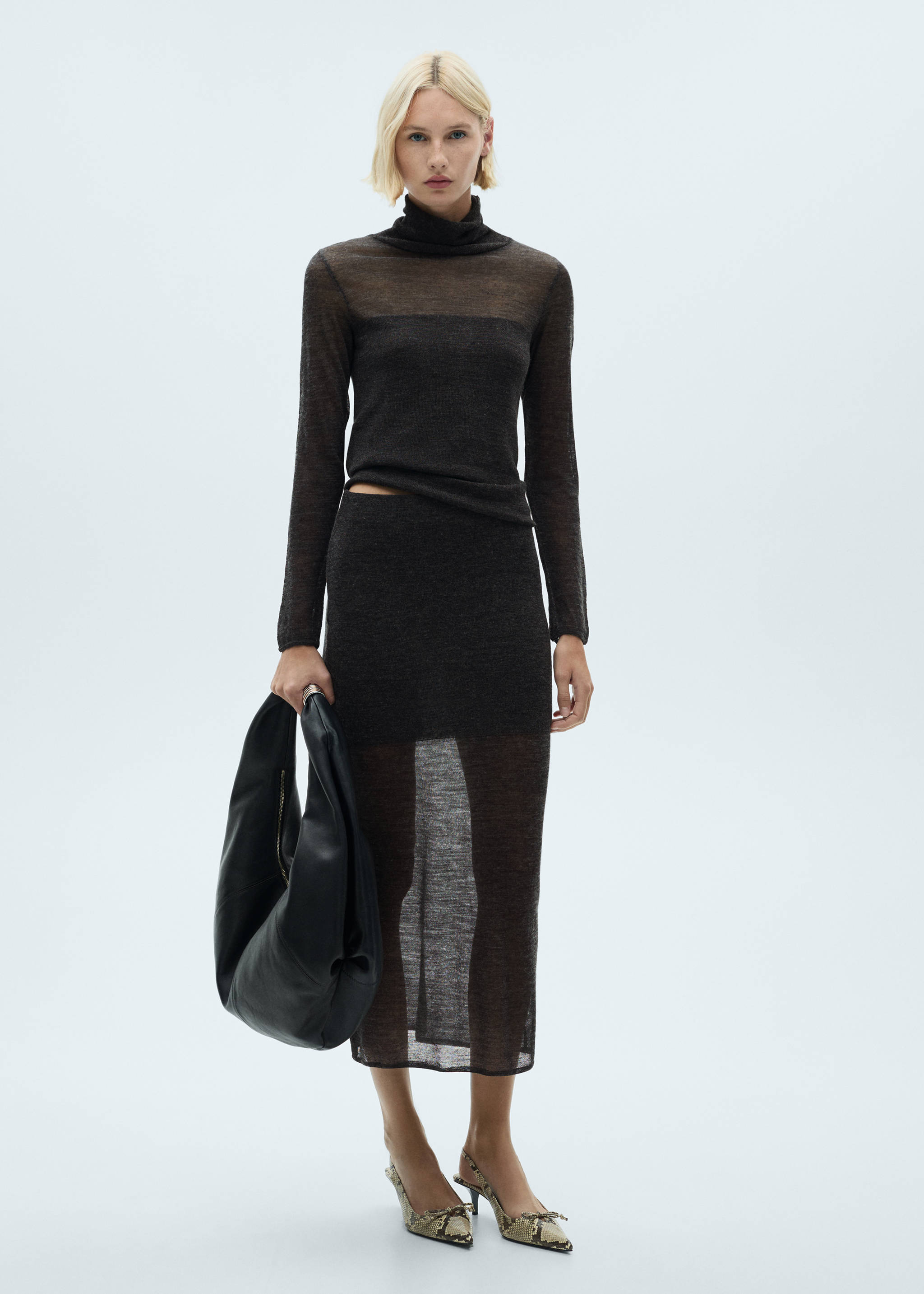 半透明针织短裙 - null