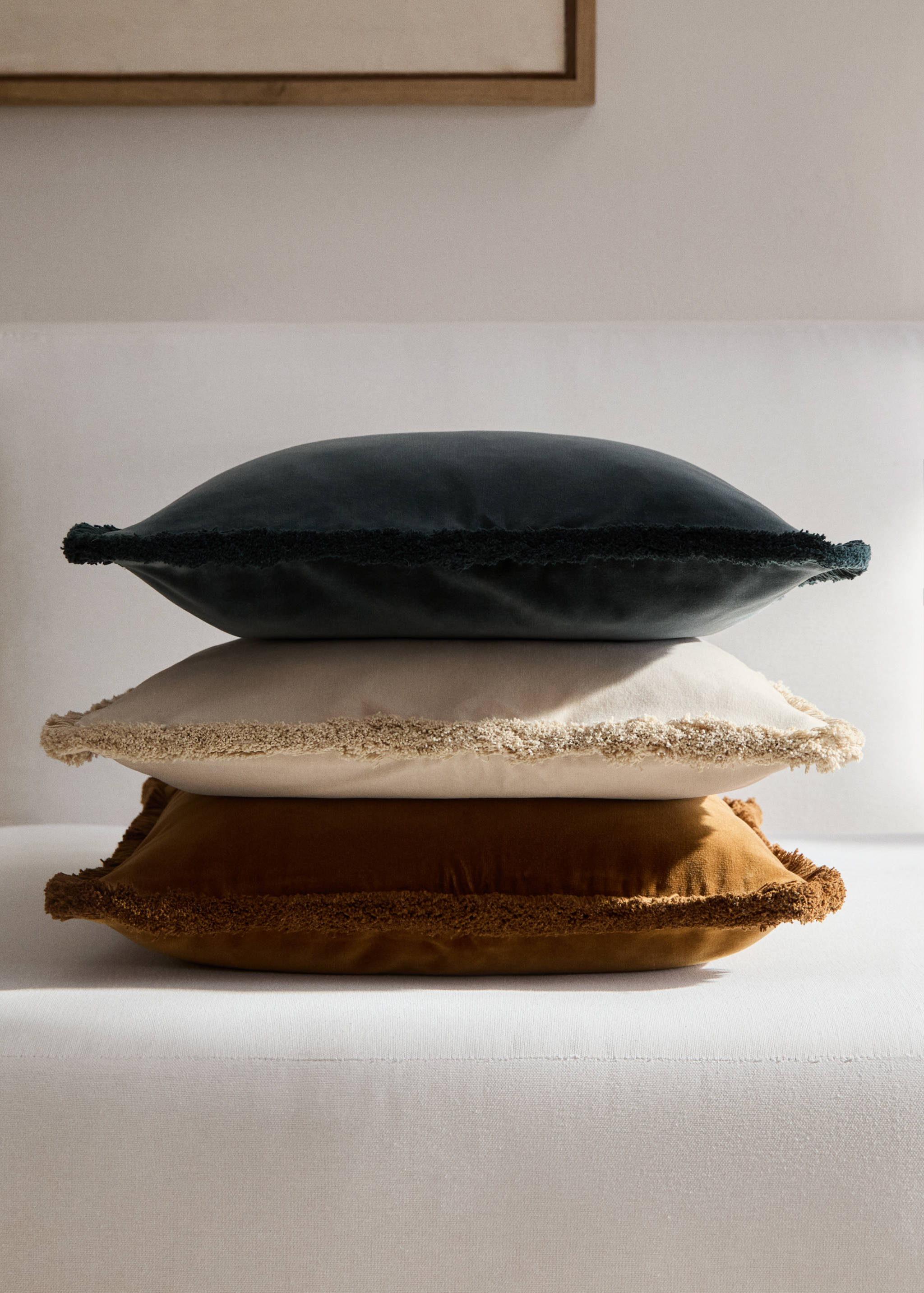 Fringed velvet cushion cover 45x45cm - General plane