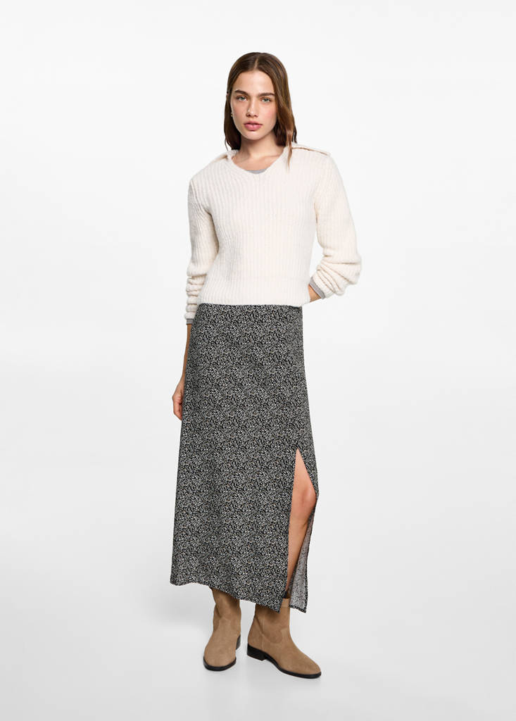 MANGO TEEN - Jupe midi à fleurs noir - L - Fille Teen