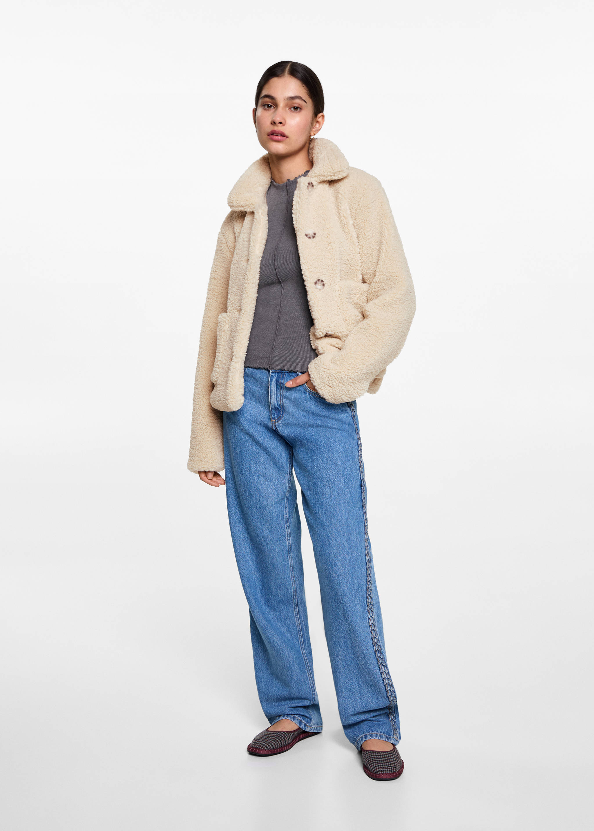 Fur-effect jacket with pockets - General plane