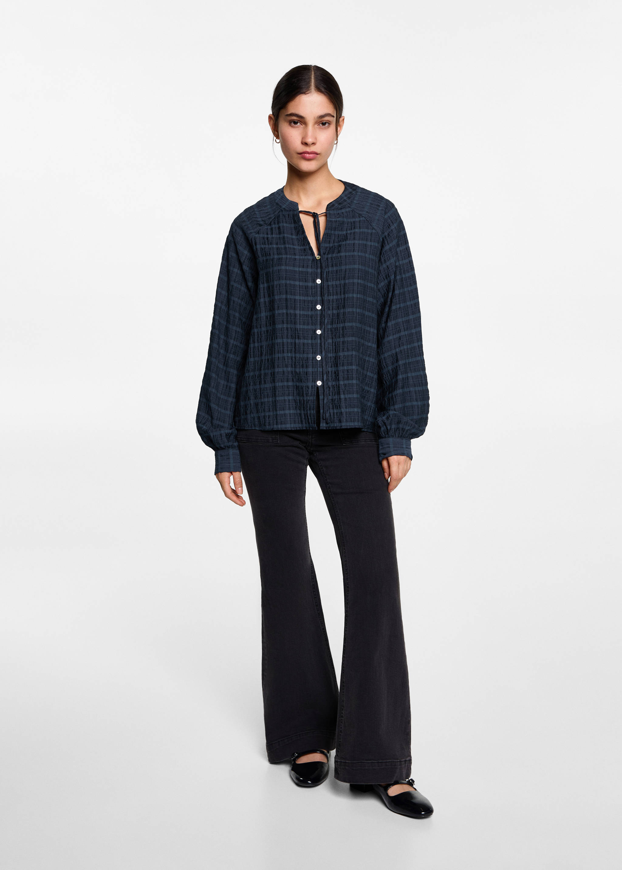 Bow check blouse - General plane