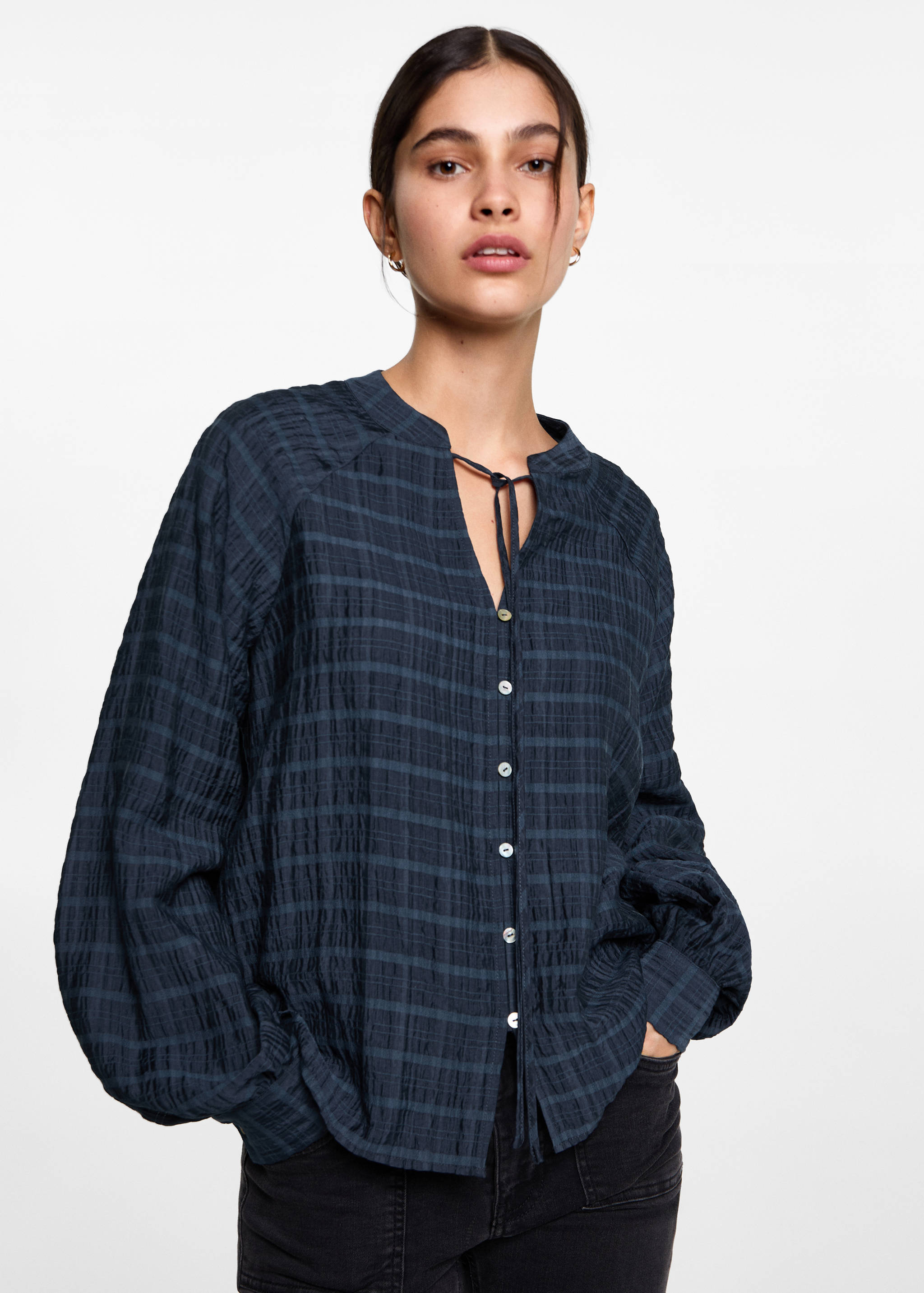Bow check blouse - Medium plane