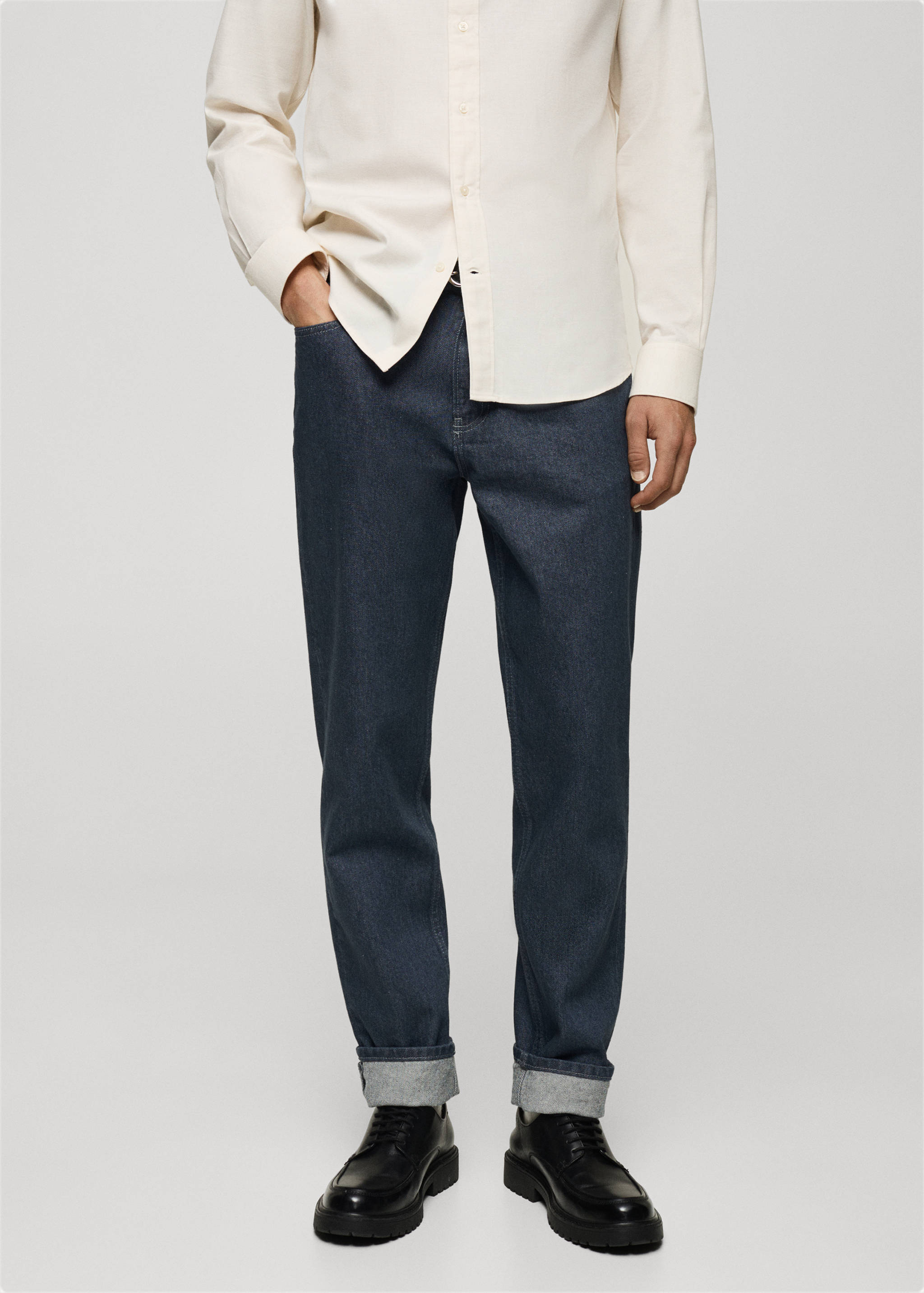 深色常规版型牛仔裤 - null