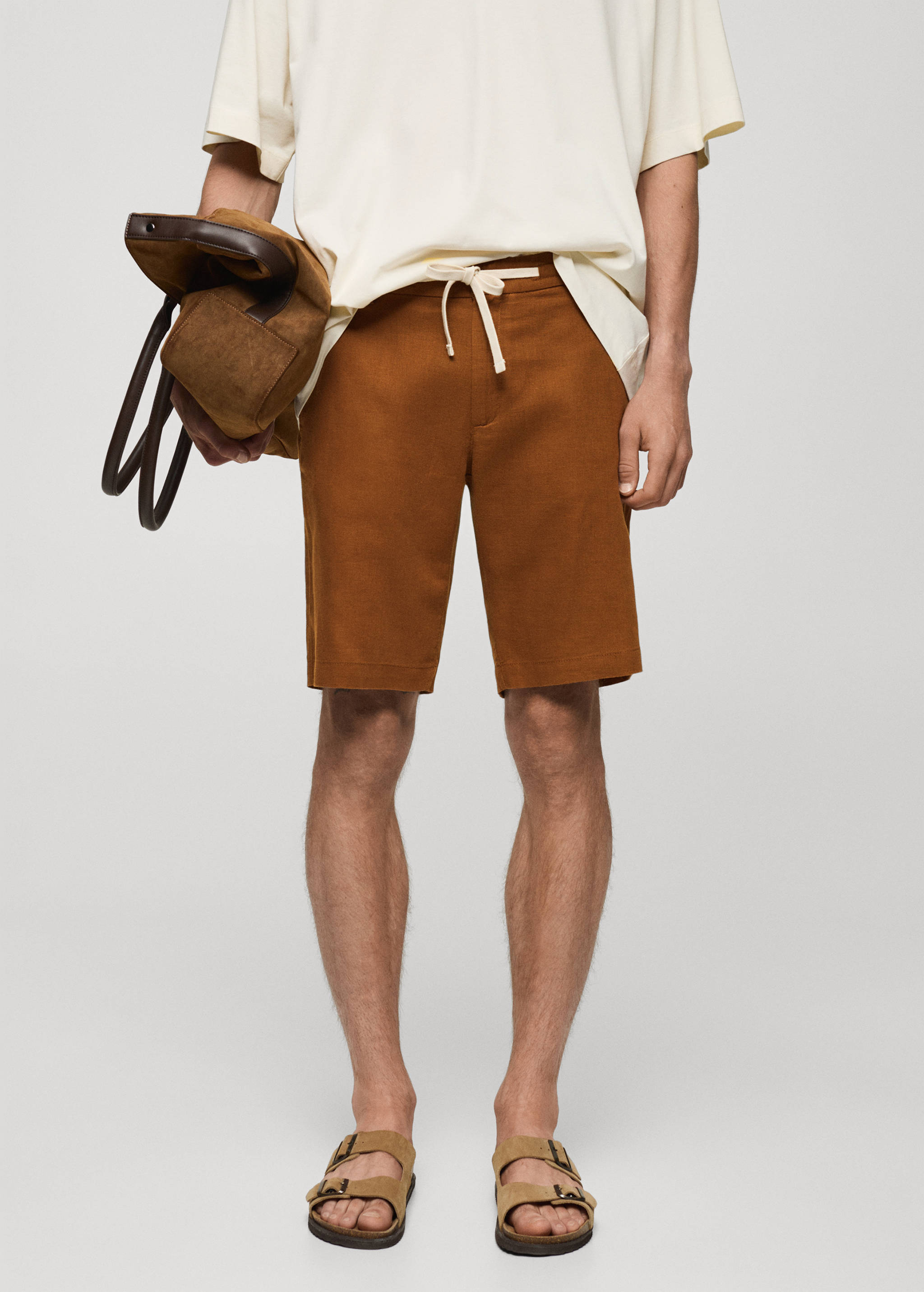 شورت برمودا من الكتان 100٪ برباط - رؤية وسط