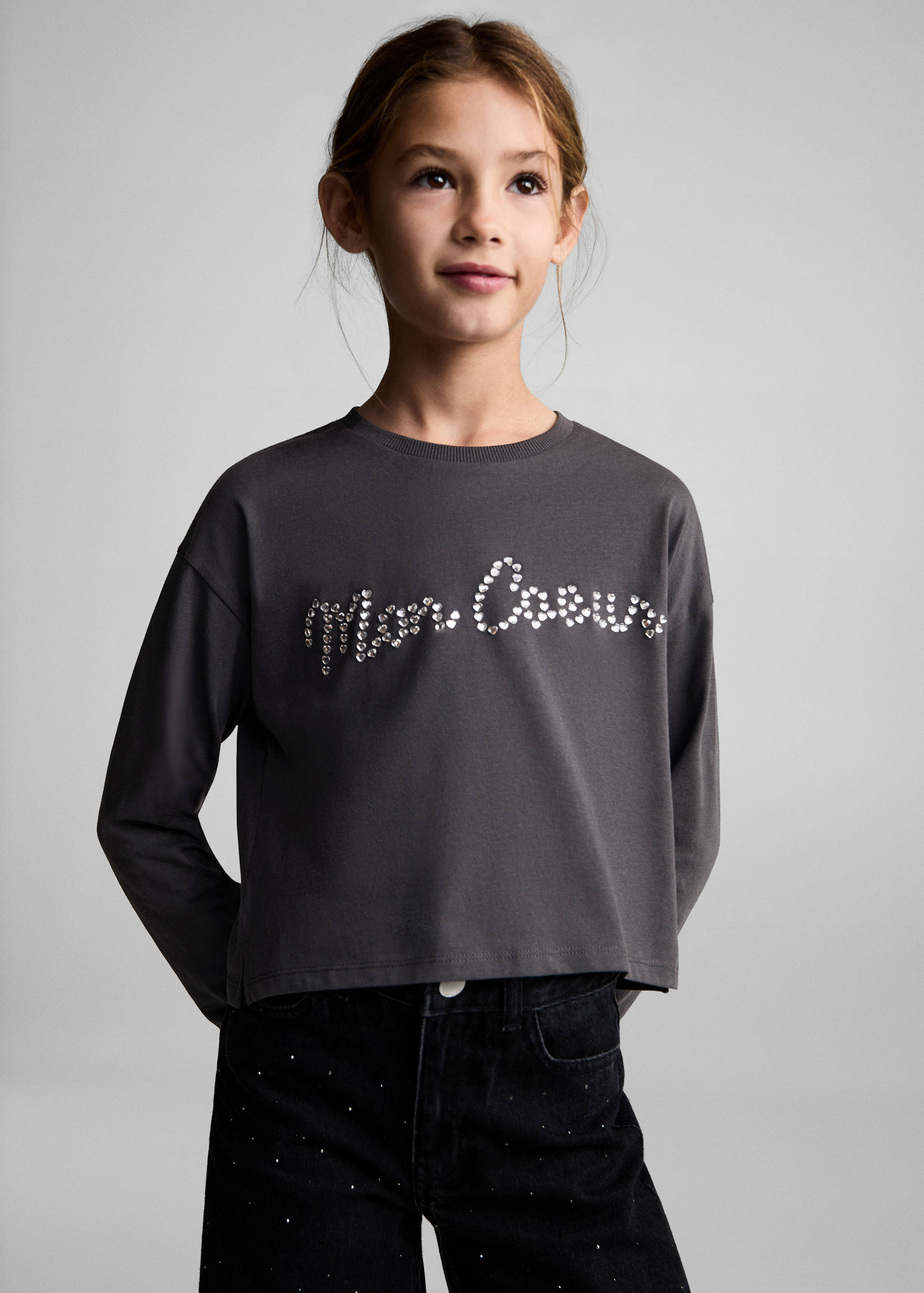 Long-sleeved t-shirt with rhinestone detail - Medium plane