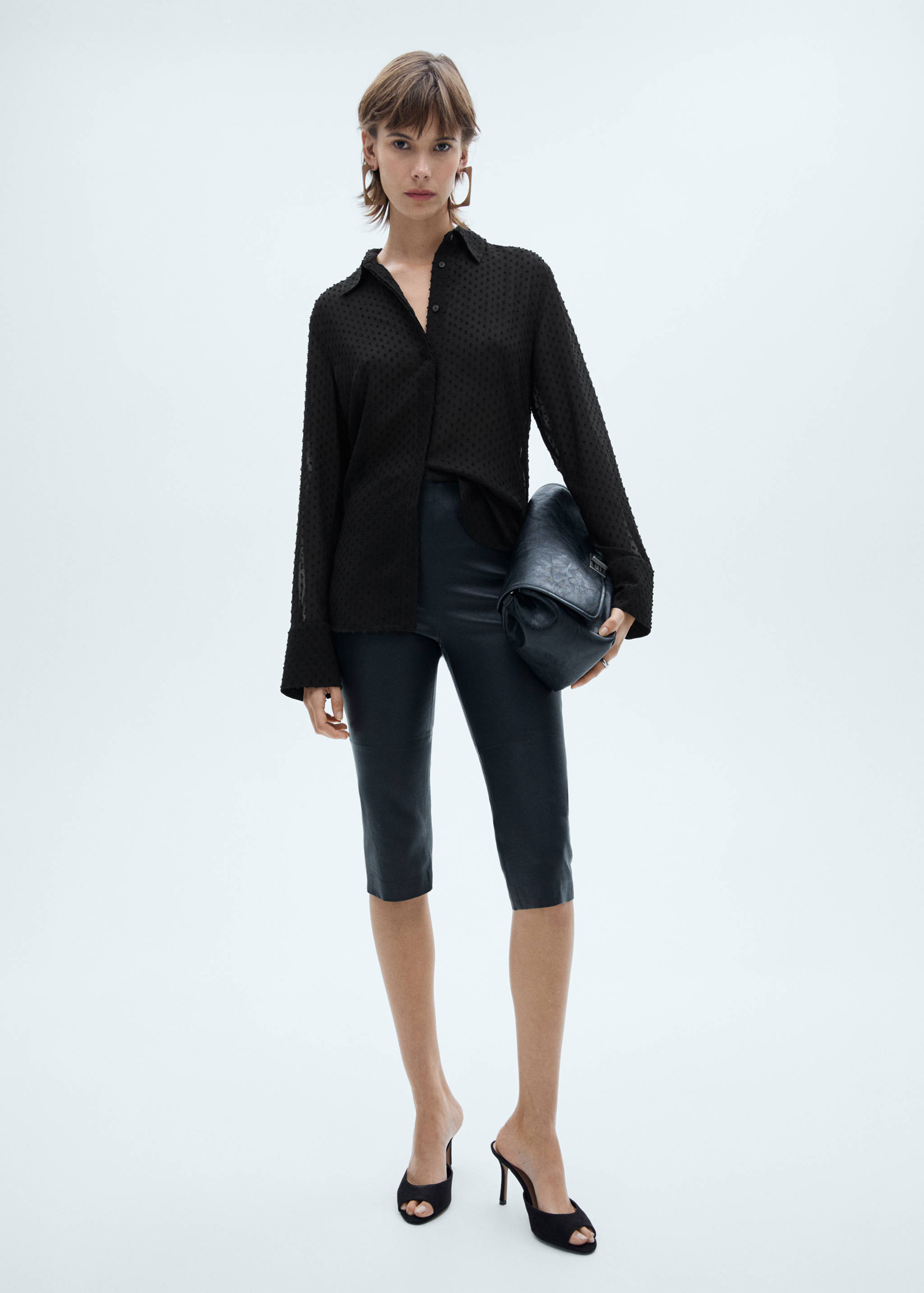 暗扣波点网纱衬衫 - null