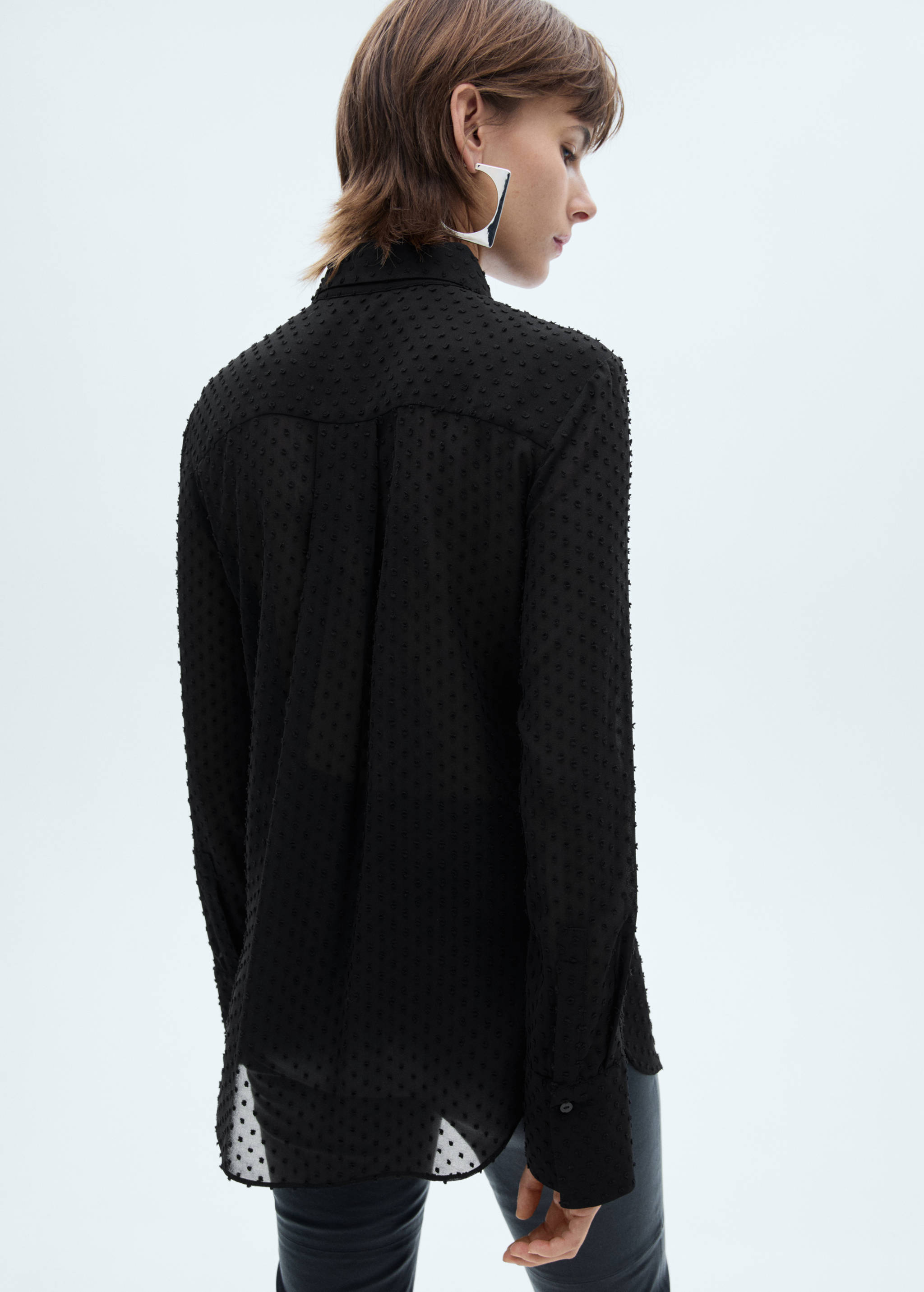 暗扣波点网纱衬衫 - null