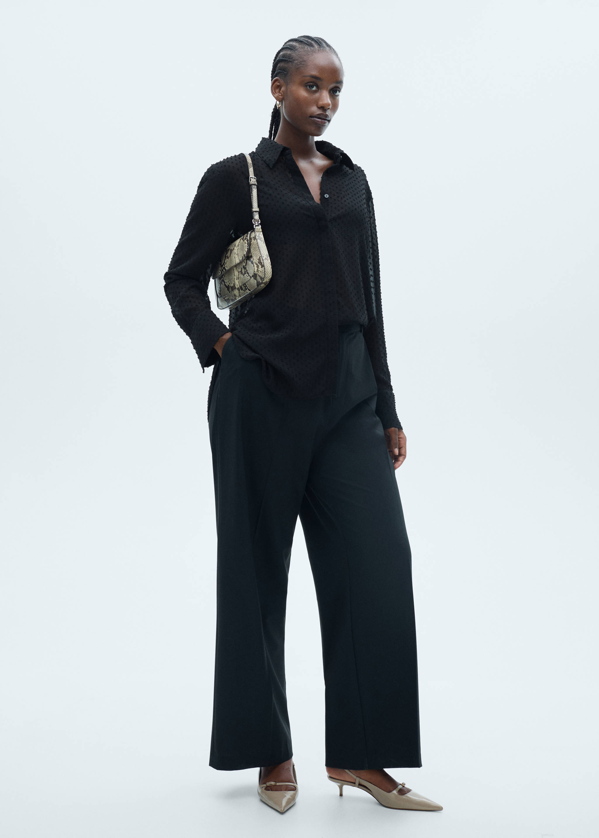 暗扣波点网纱衬衫 - null