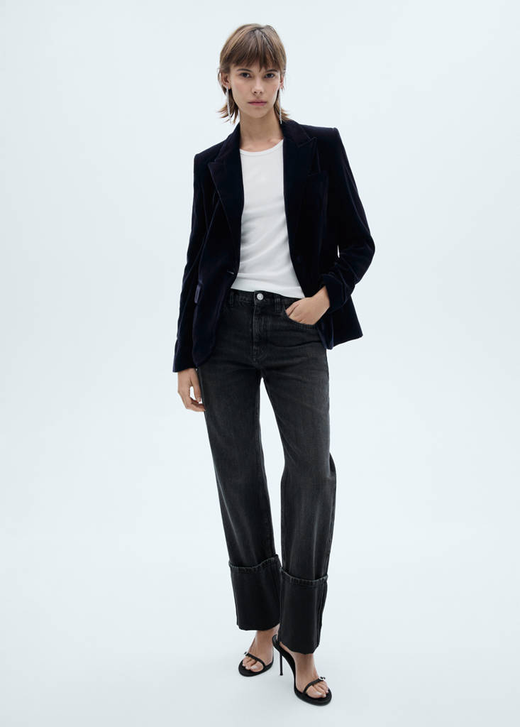 Structured velvet blazer — Night Blue