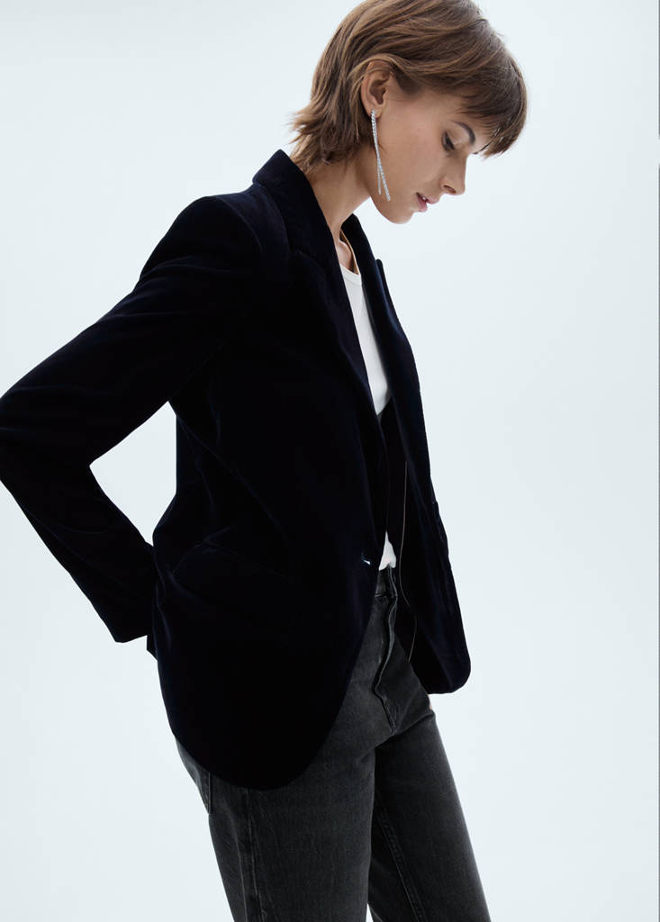Structured velvet blazer — Night Blue