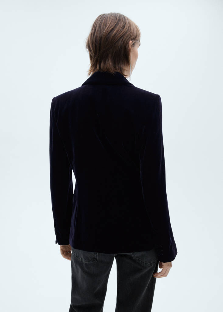 Structured velvet blazer — Night Blue