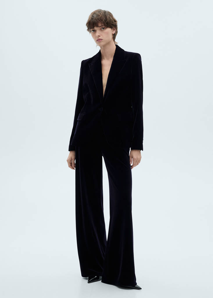 Structured velvet blazer — Night Blue