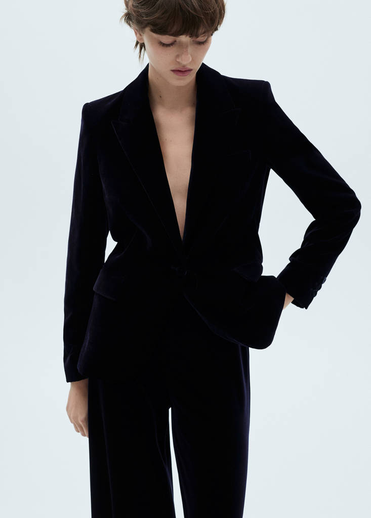 Structured velvet blazer — Night Blue