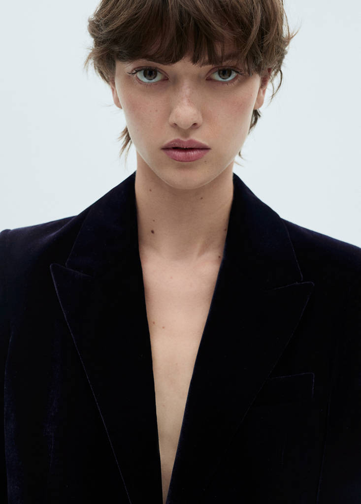 Structured velvet blazer — Night Blue