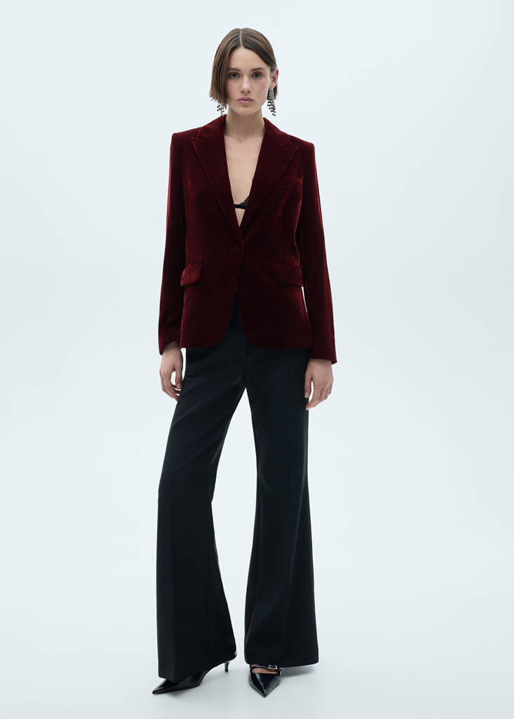 Structured velvet blazer — Maroon