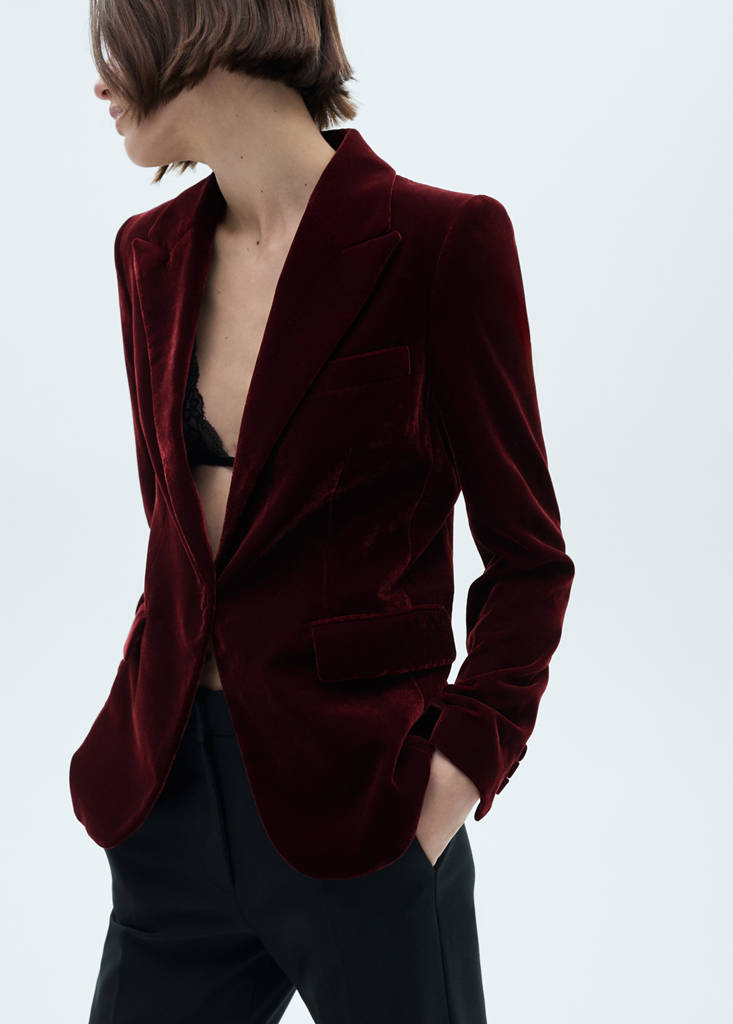 Structured velvet blazer — Maroon