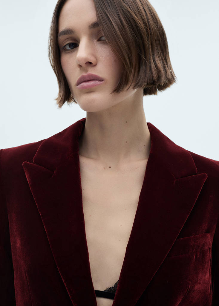 Structured velvet blazer — Maroon