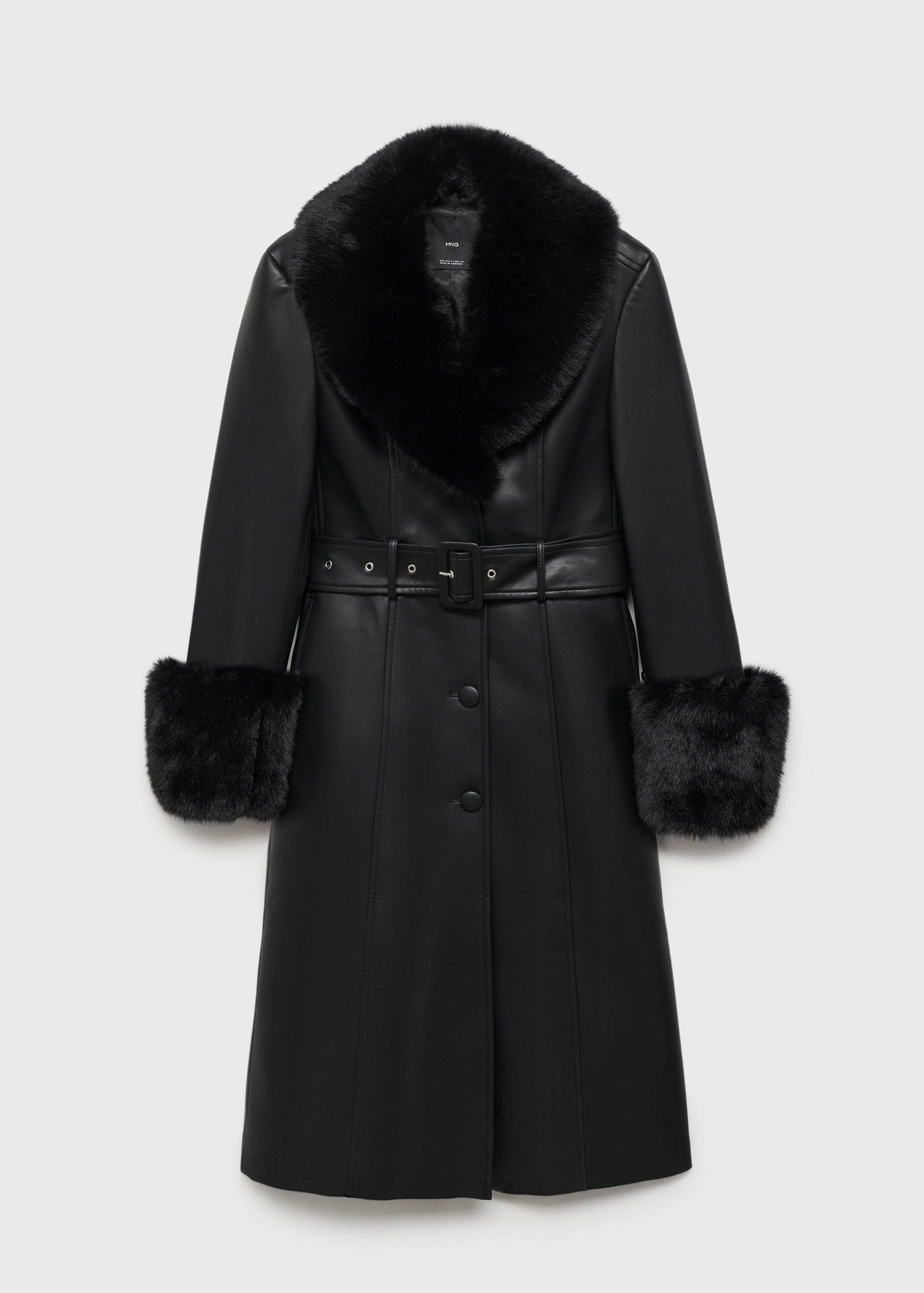 Faux-leather coat with fur-effect trim - Article without model