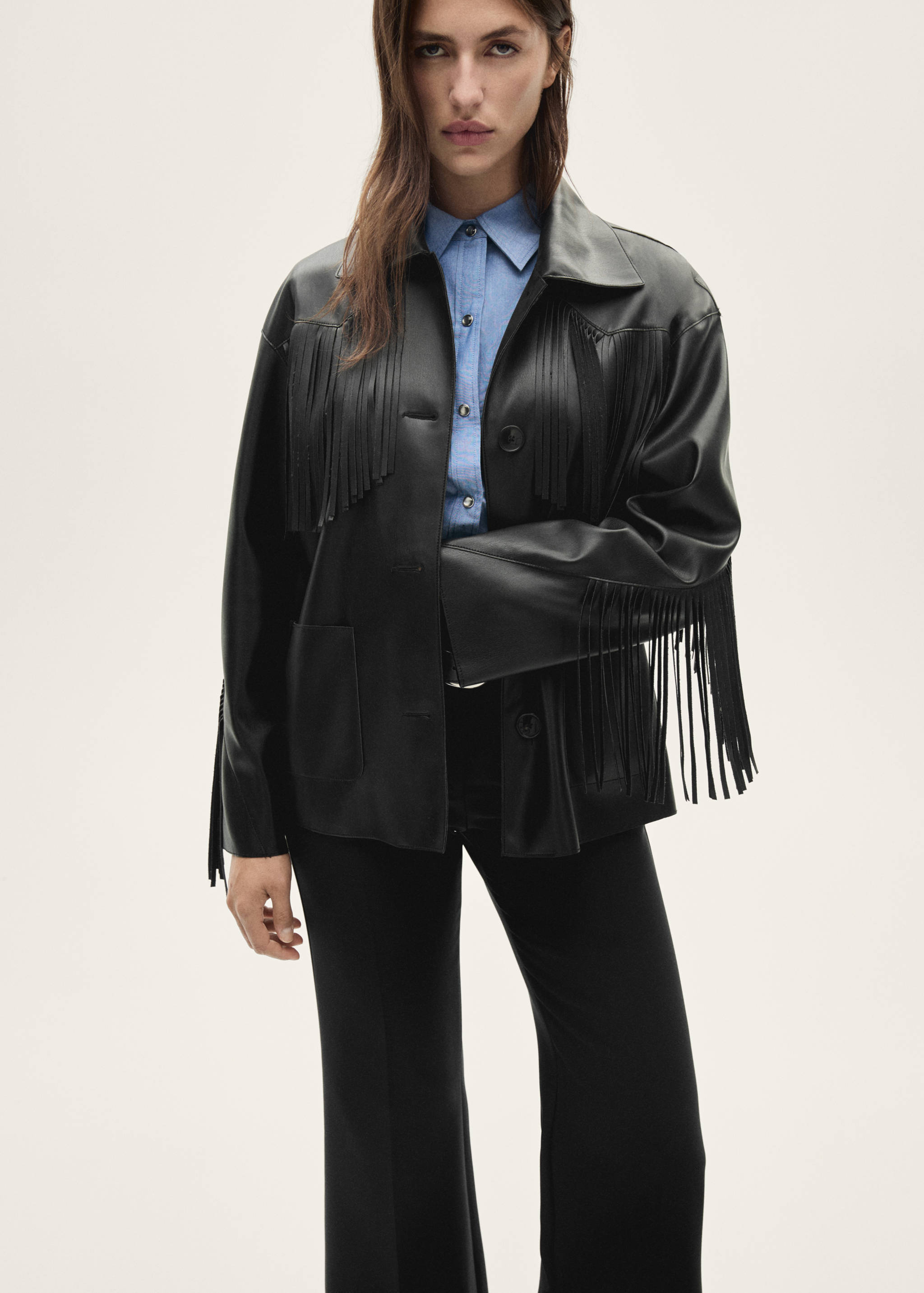 Faux-leather fringed overshirt - Medium plane