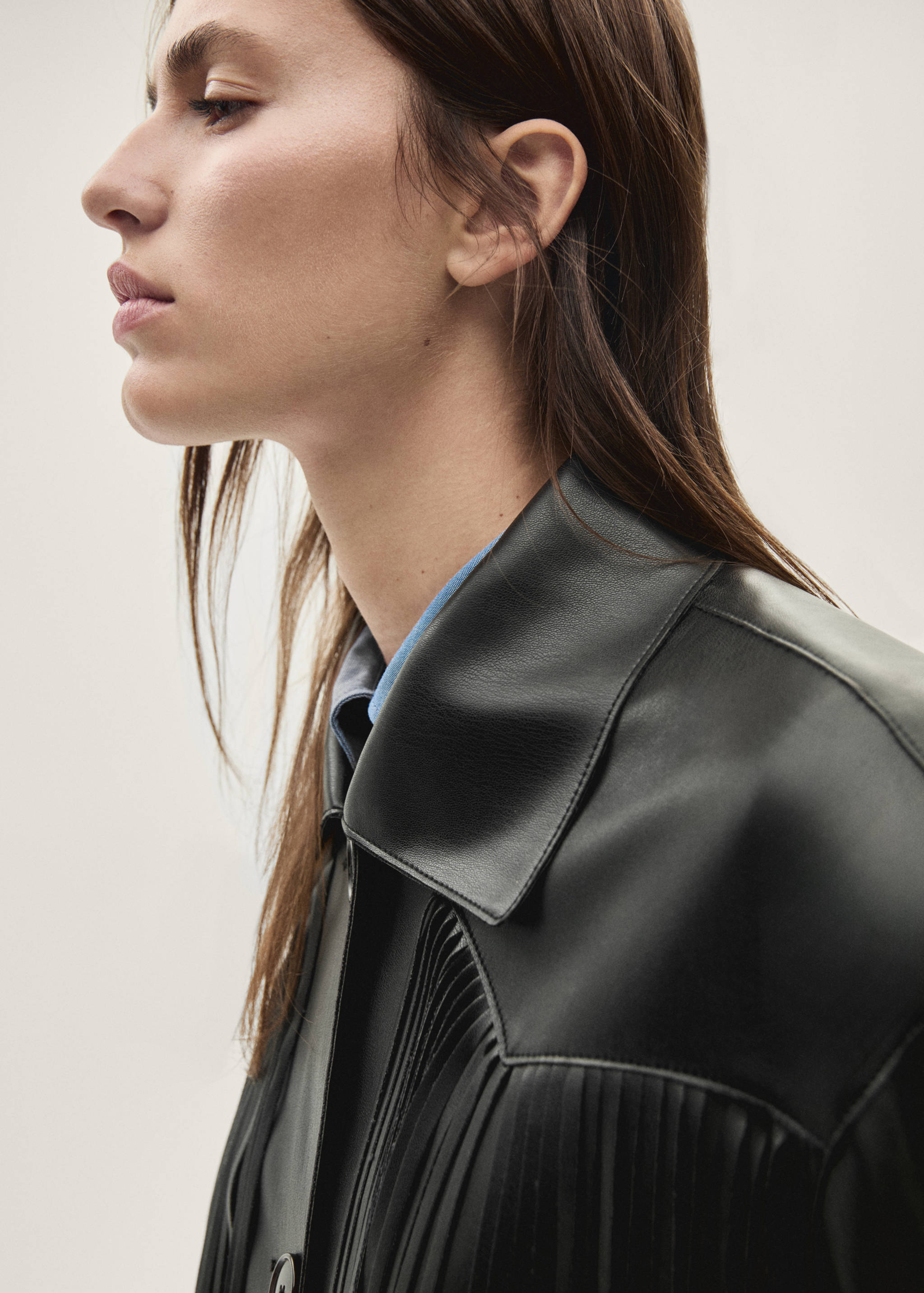 Faux-leather fringed overshirt - Details of the article 1