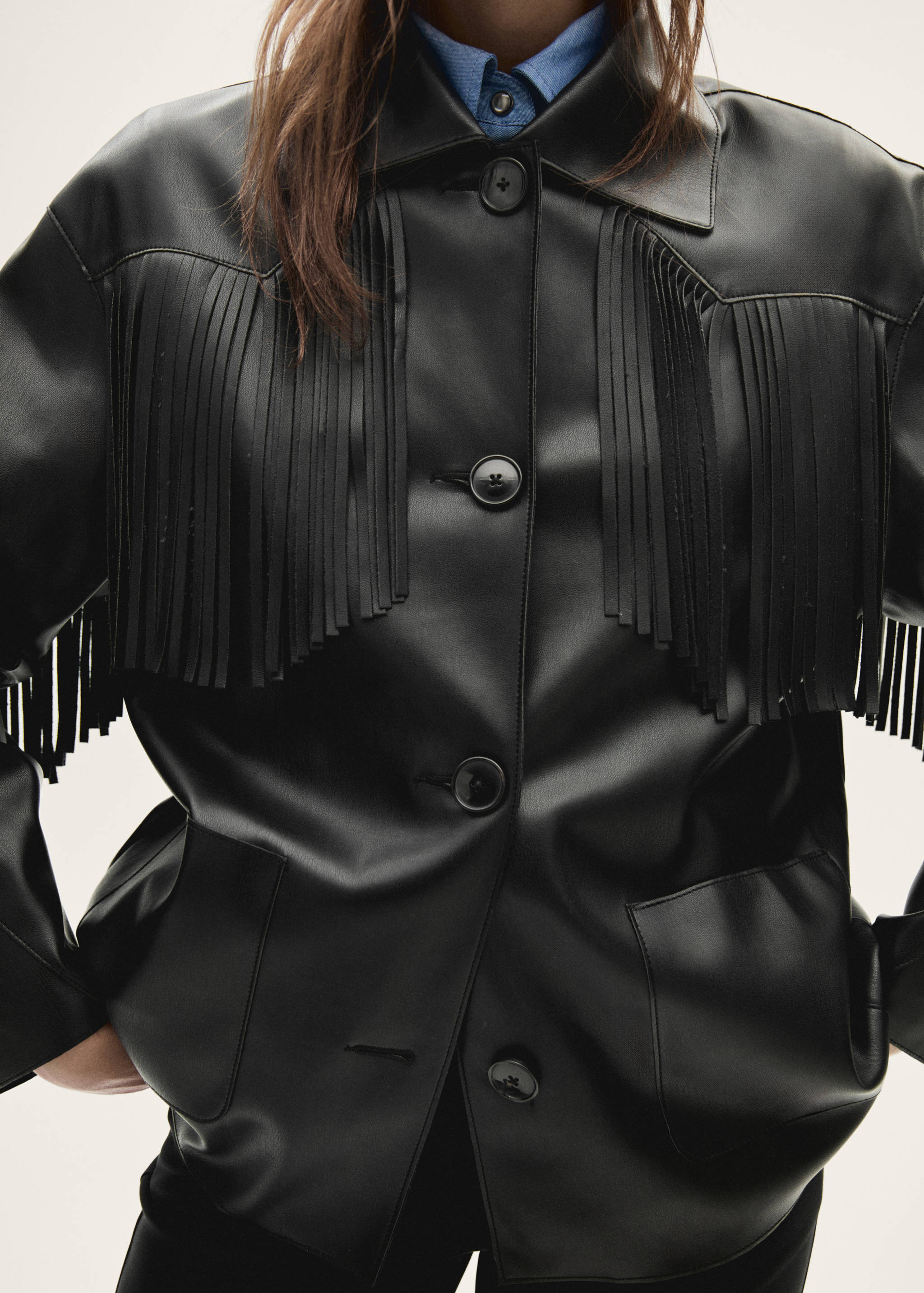 Faux-leather fringed overshirt - Details of the article 6