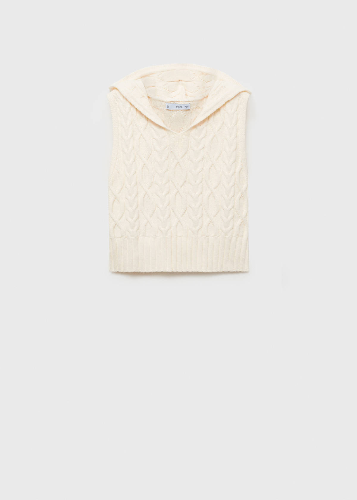 Cable-knit gilet with hood — Ecru