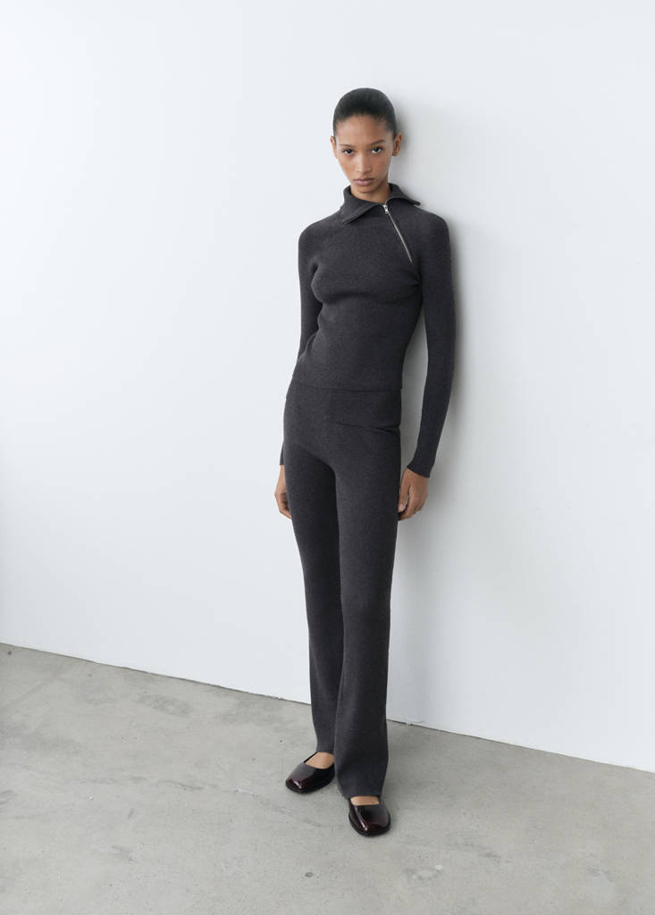 Trousers with knitted waistband — Grey