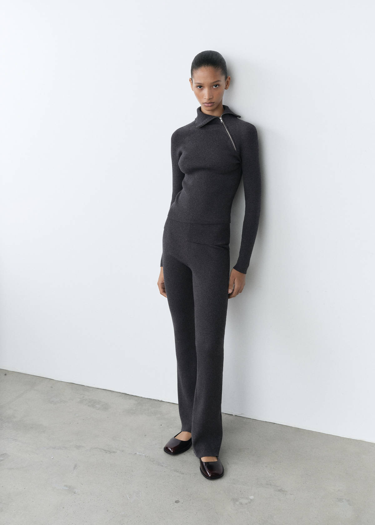 Trousers with knitted waistband — Grey