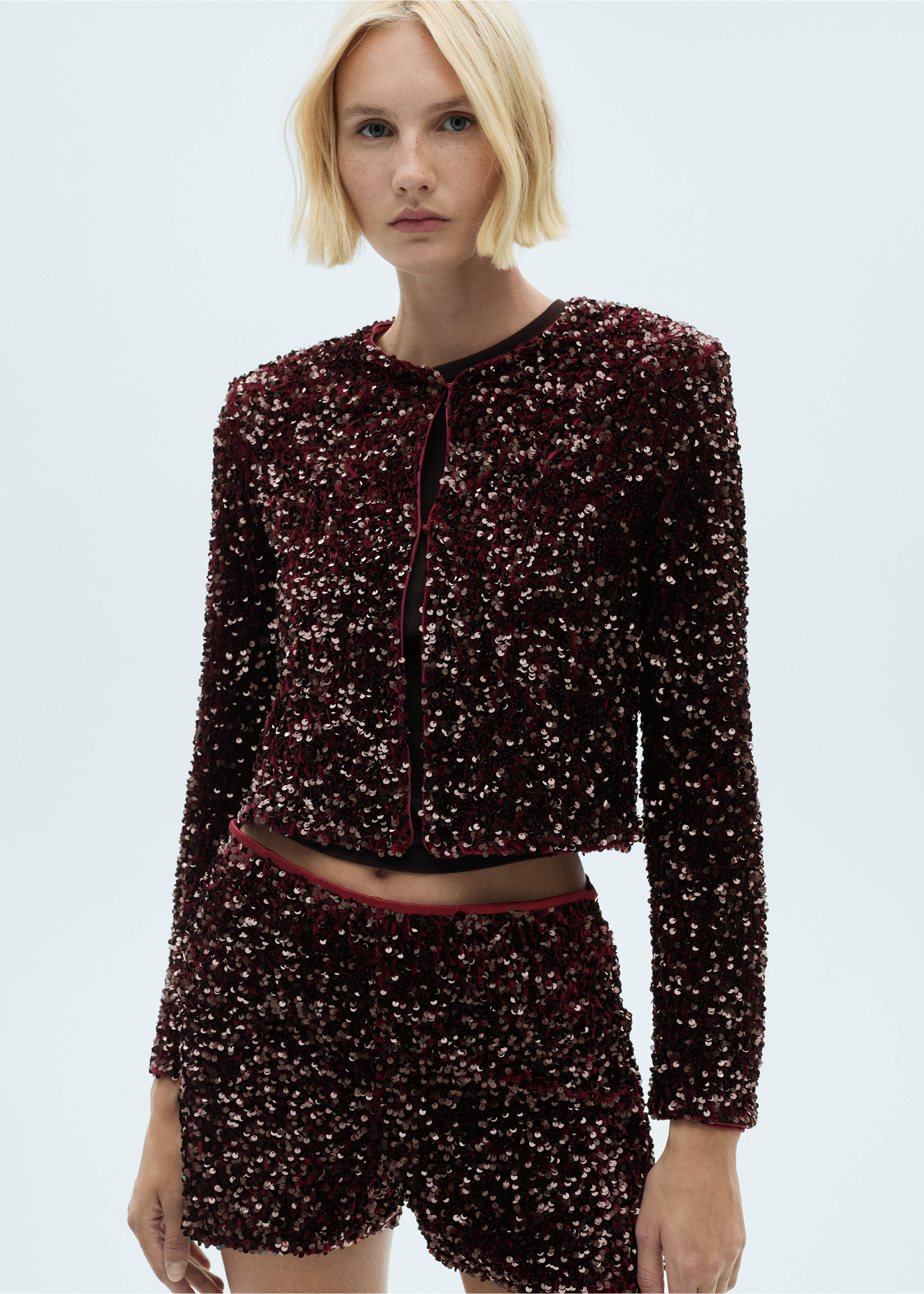 Sequin embroidered jacket - Medium plane, Burgundy. Ref: 77089064-01.