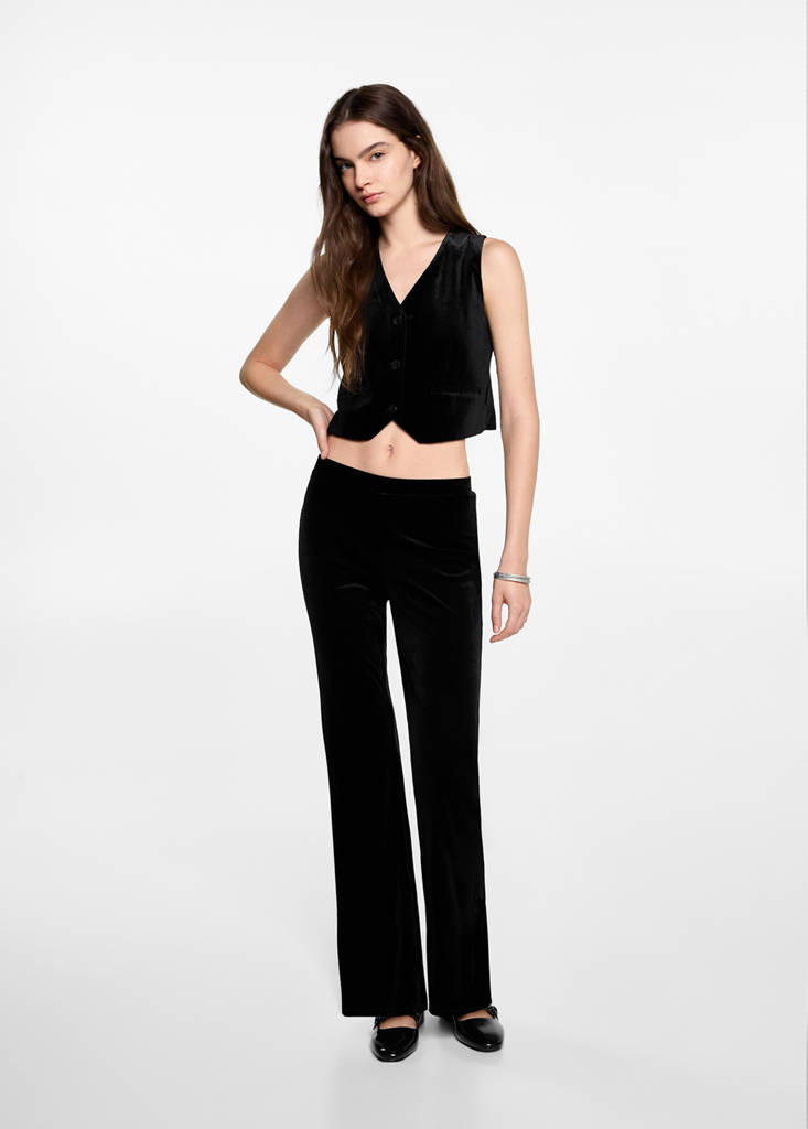 MANGO TEEN - Gilet velours crop noir - L - Fille Teen