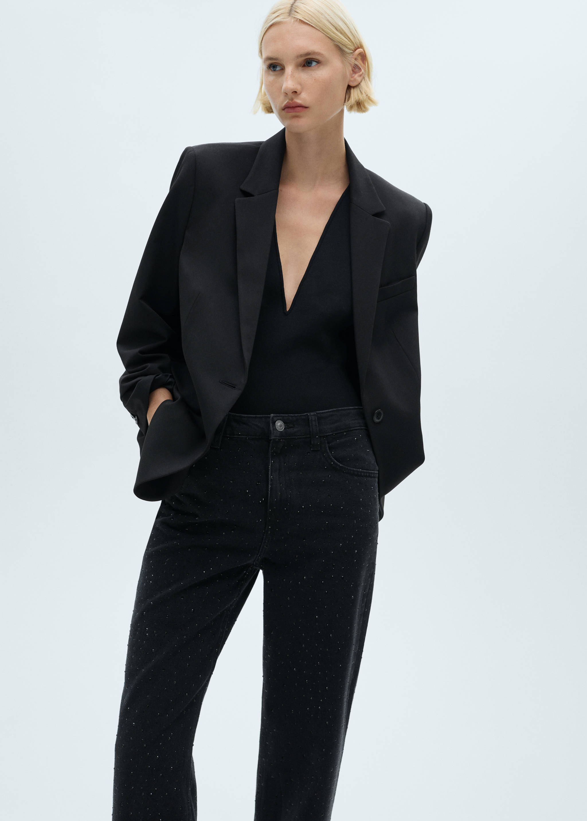 Straight-fit jeans with rhinestone detail - Details of the article 1