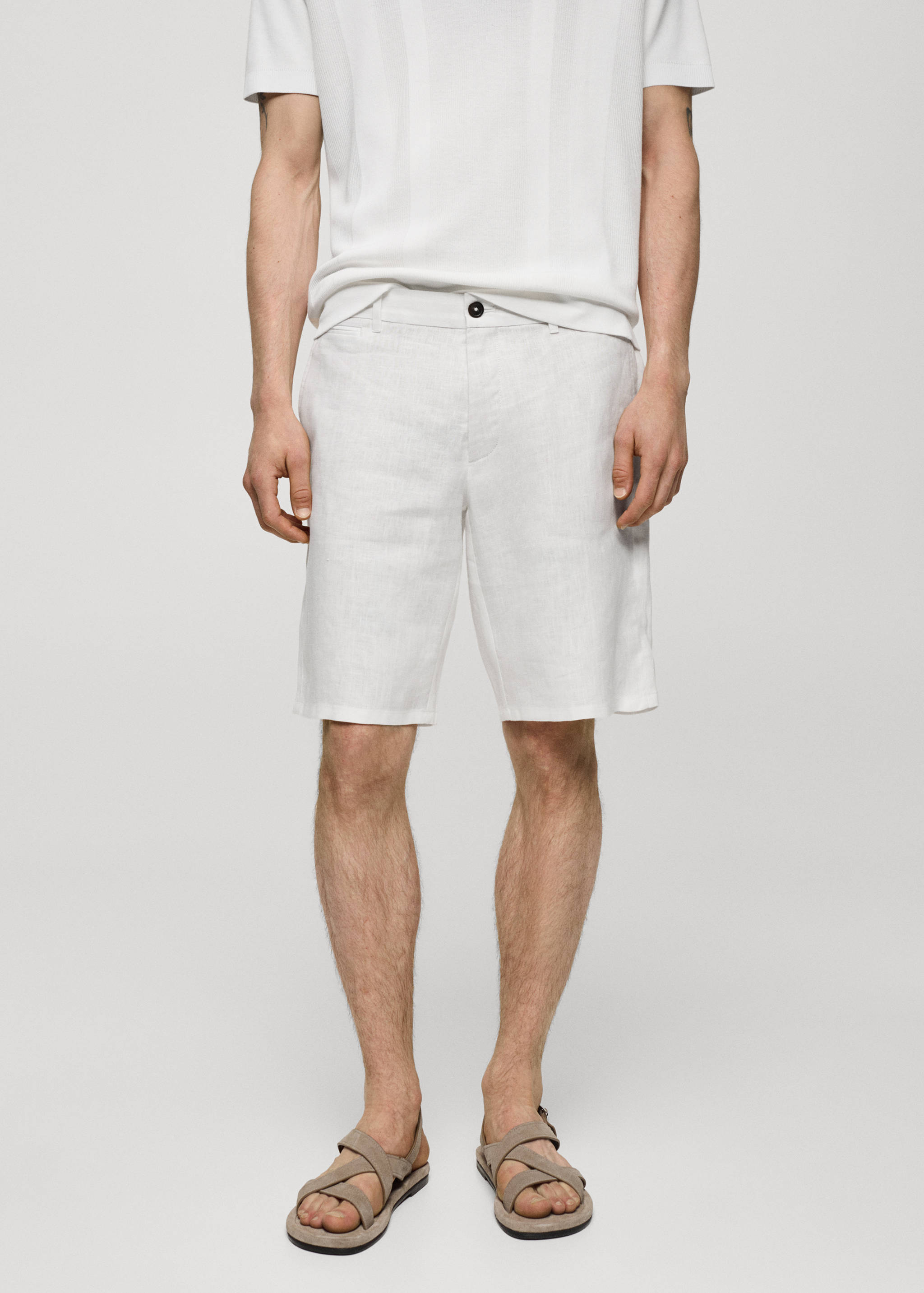 Slim-fit 100% linen bermuda shorts - Medium plane